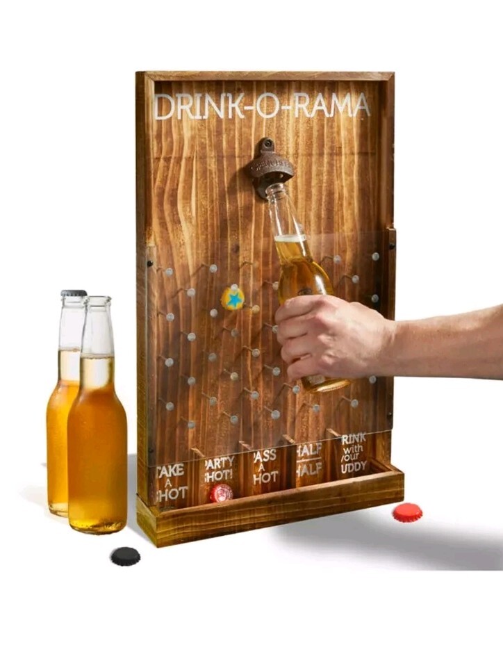 NEW Drink-O-Rama Bottle Opener Wooden Hanging Shot Plinko Party Game