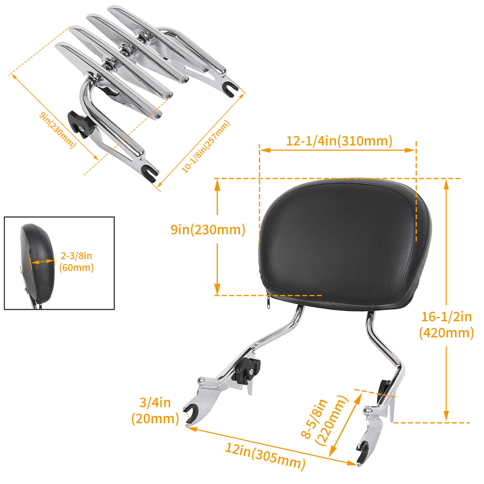 Backrest Sissy Bar &Stealth Rack For 2009-2026 Harley Road King Street Glide