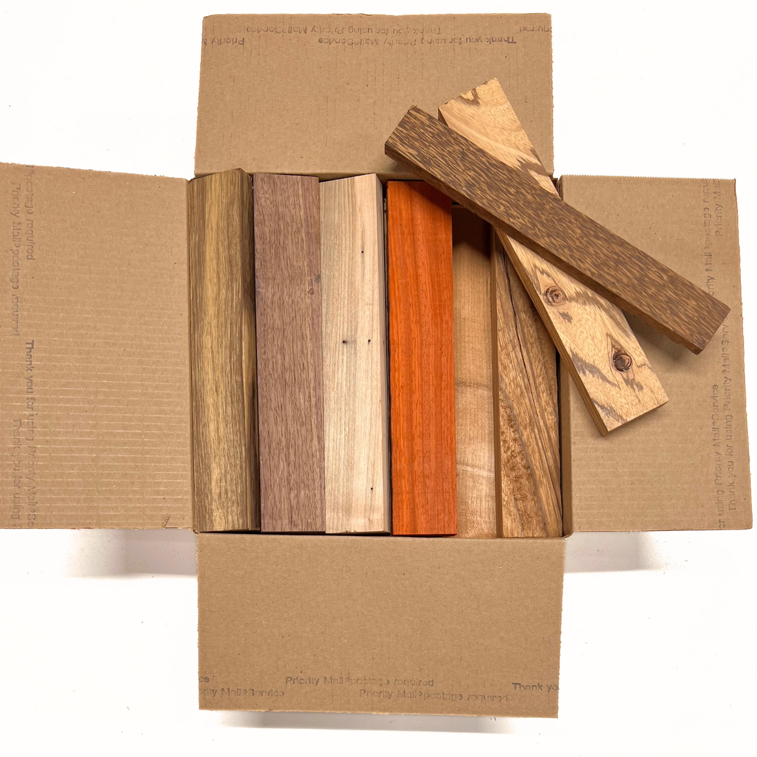 Box of Mixed Domestic & Exotics Wood Scrap Craft Carving Short Lumber Cut Boards