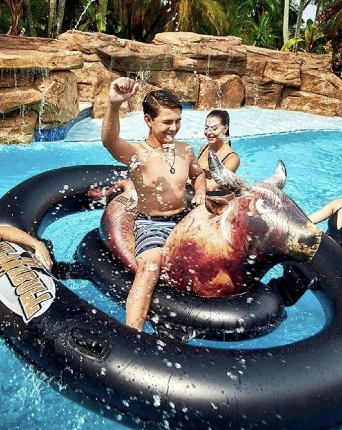 Inflatabull Inflatable Ride On Rodeo Bull Pool Toy Float Ages 9+ New
