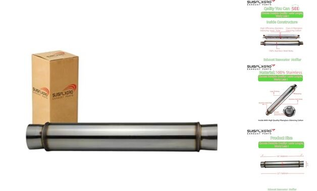 Exhaust Resonator, Straight Gasflow Design, Quiet and Deep Sound Muffler, 2.50
