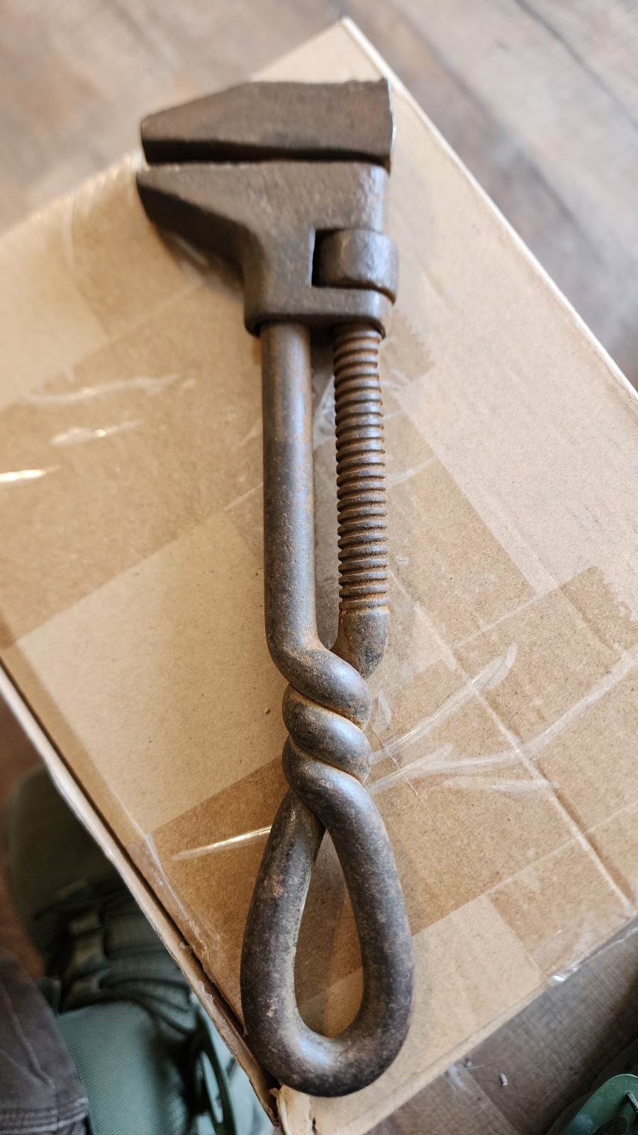 Antique Late 1800s Early 1900s Wrought Iron Twisted Handle Monkey Wrench. Rare