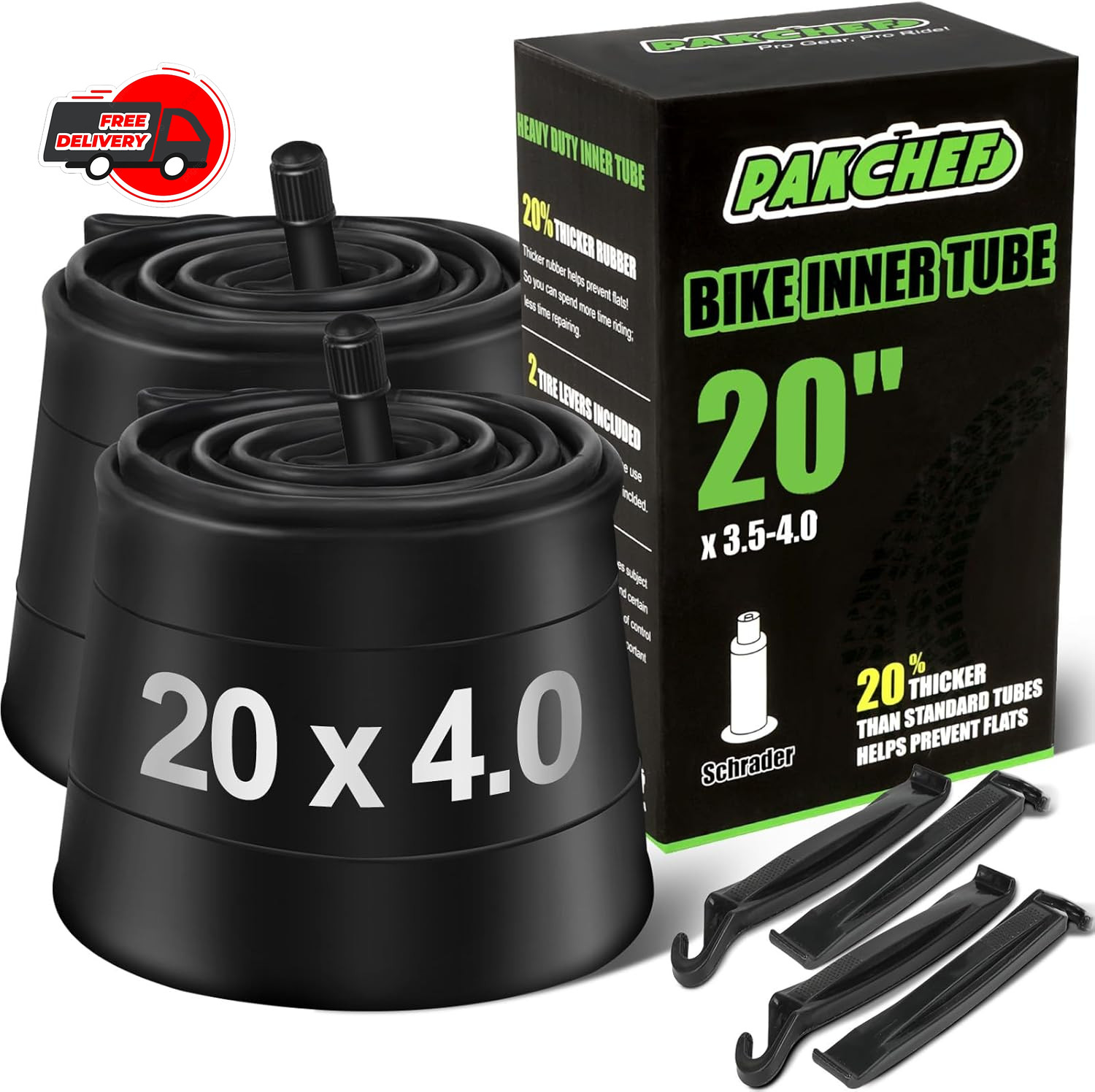 20 x 4.0 Fat Tire Tube Schrader Valve 32mm Heavy Duty Butyl Rubber 2 pack