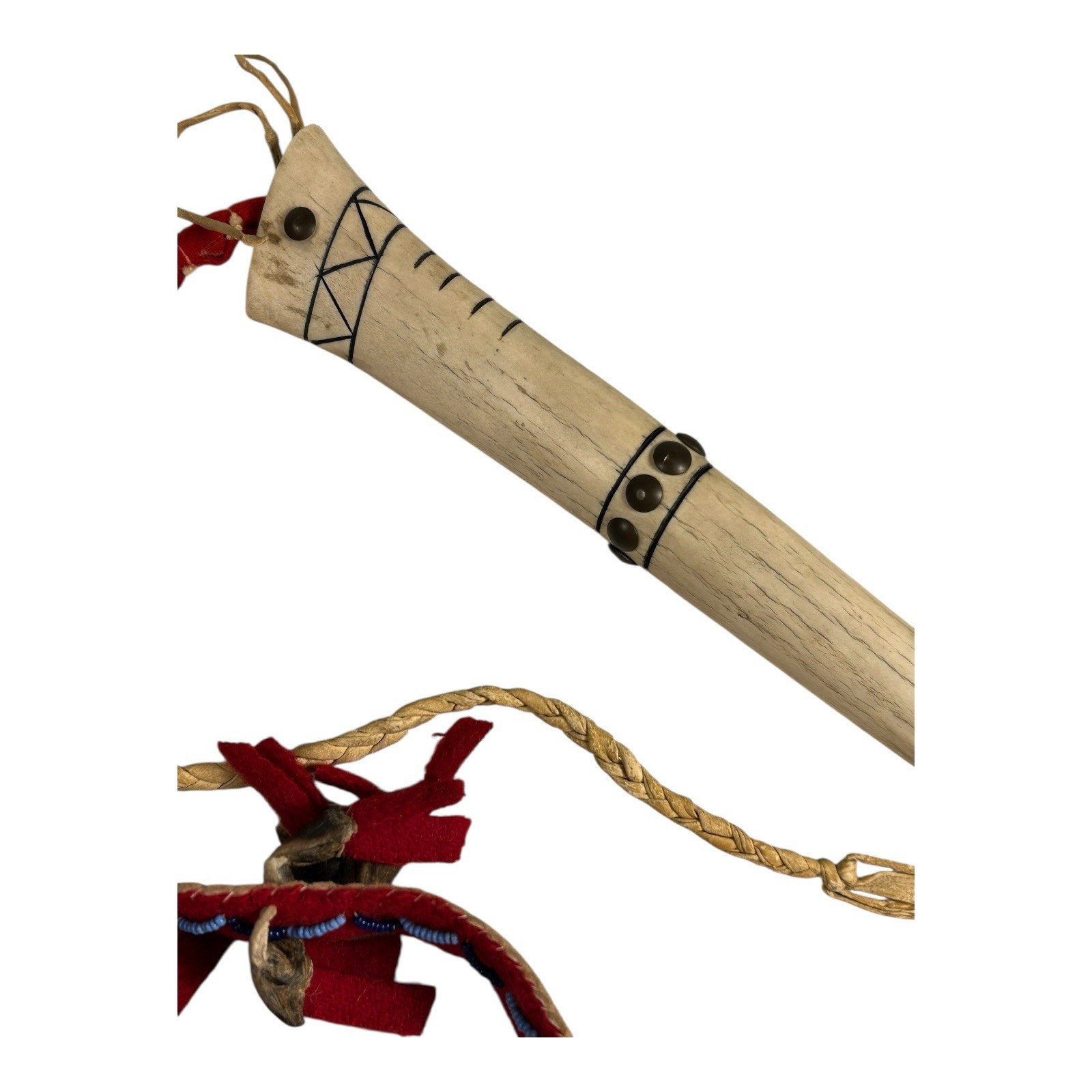 Vintage Authentic Native American Elk Antler Studded Quirt