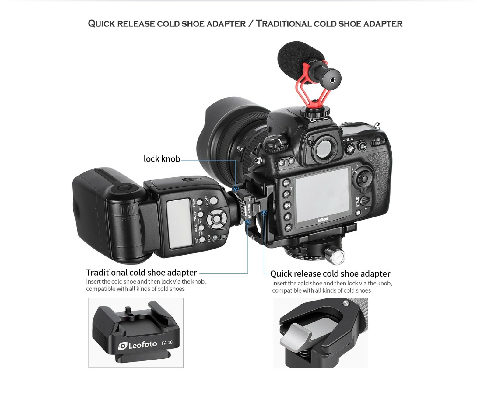 Leofoto FA-16+FA-10 Kit QR Flash Adapter for L Plate Side Mount