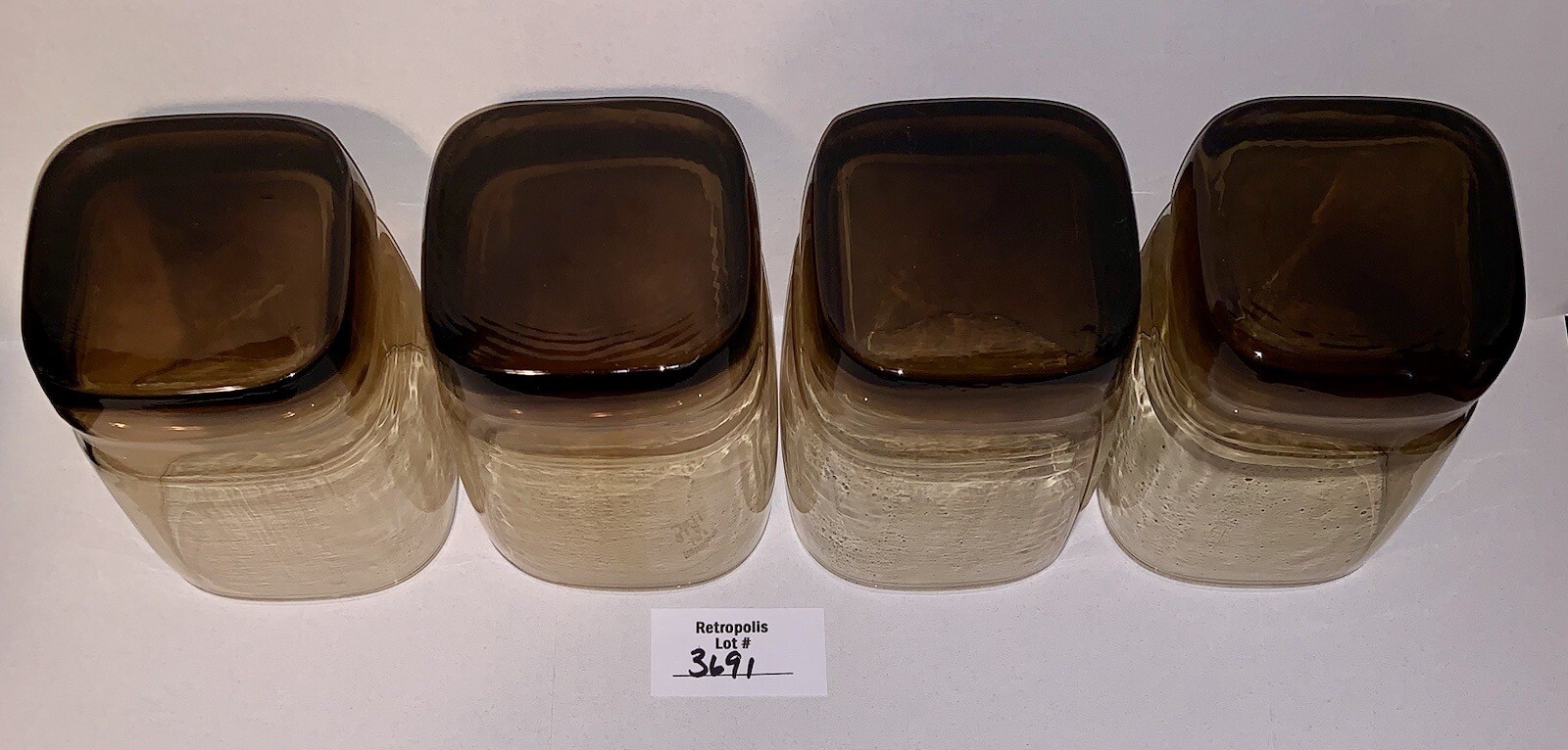 4 LIBBEY Carrington Glasses Tawny Brown Square Bottom Whiskey Rocks