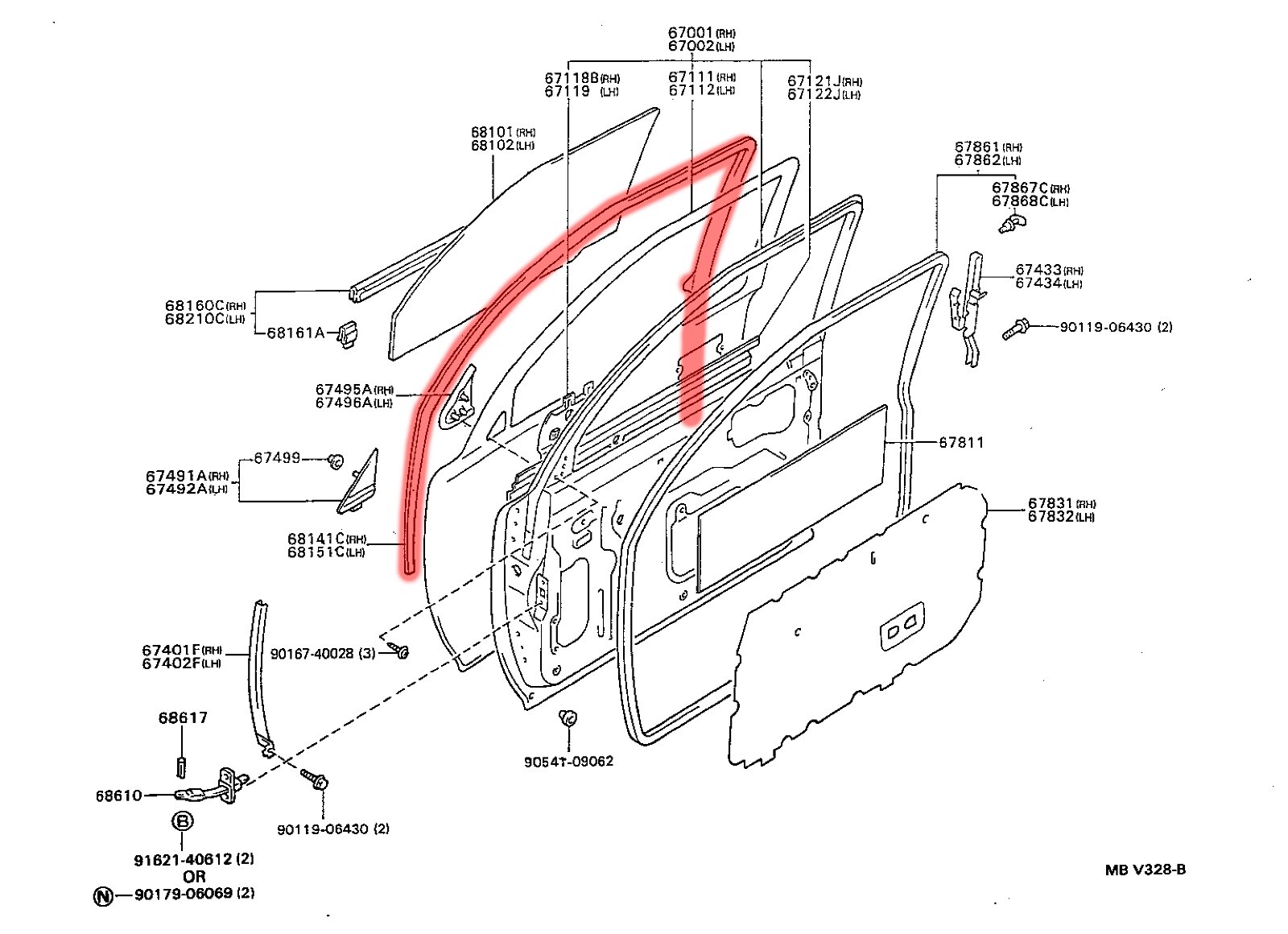 88-97 for Toyota Hilux LN85 Pickup Truck door window glass run channel felt seal
