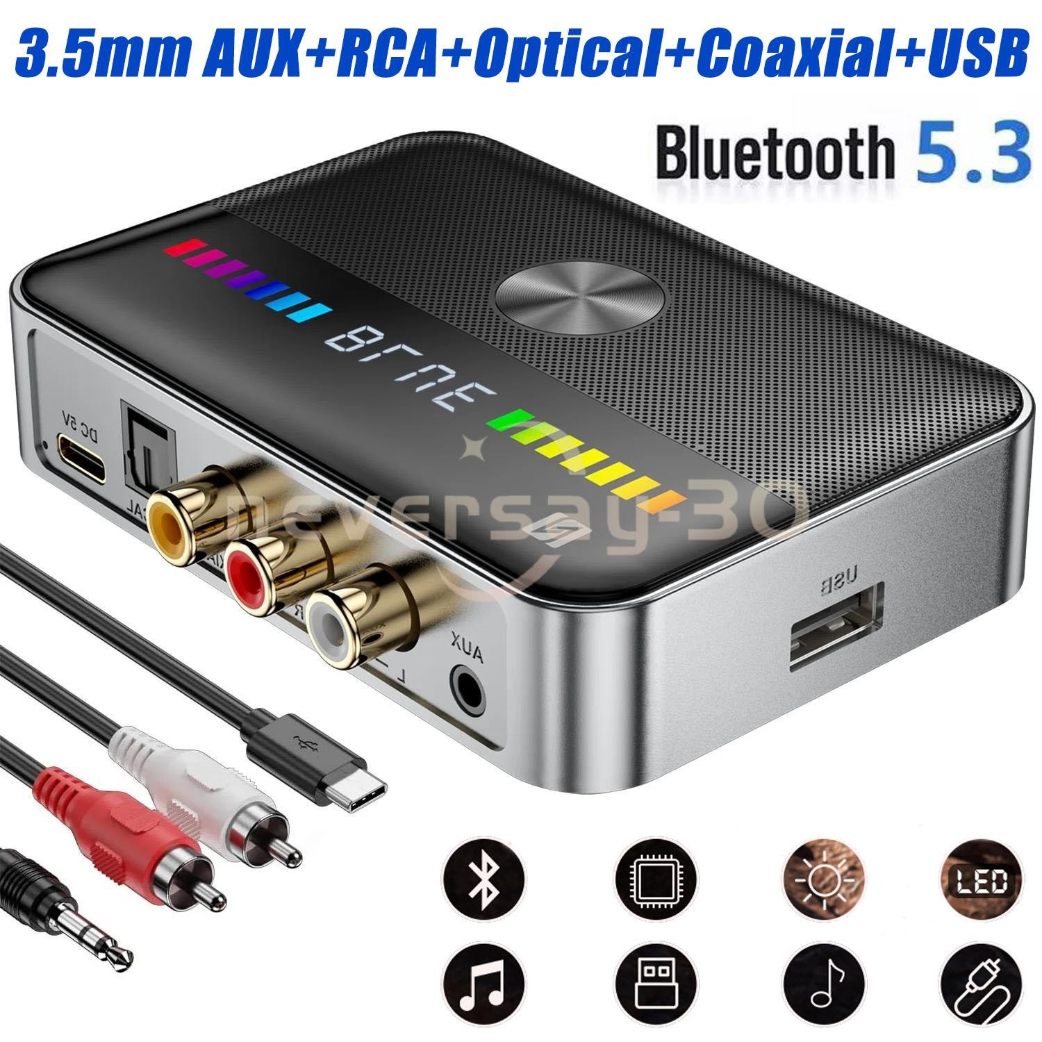 Bluetooth 5.3 Transmitter Receiver 3.5mm AUX RCA TV Home Stereo Audio Adapter