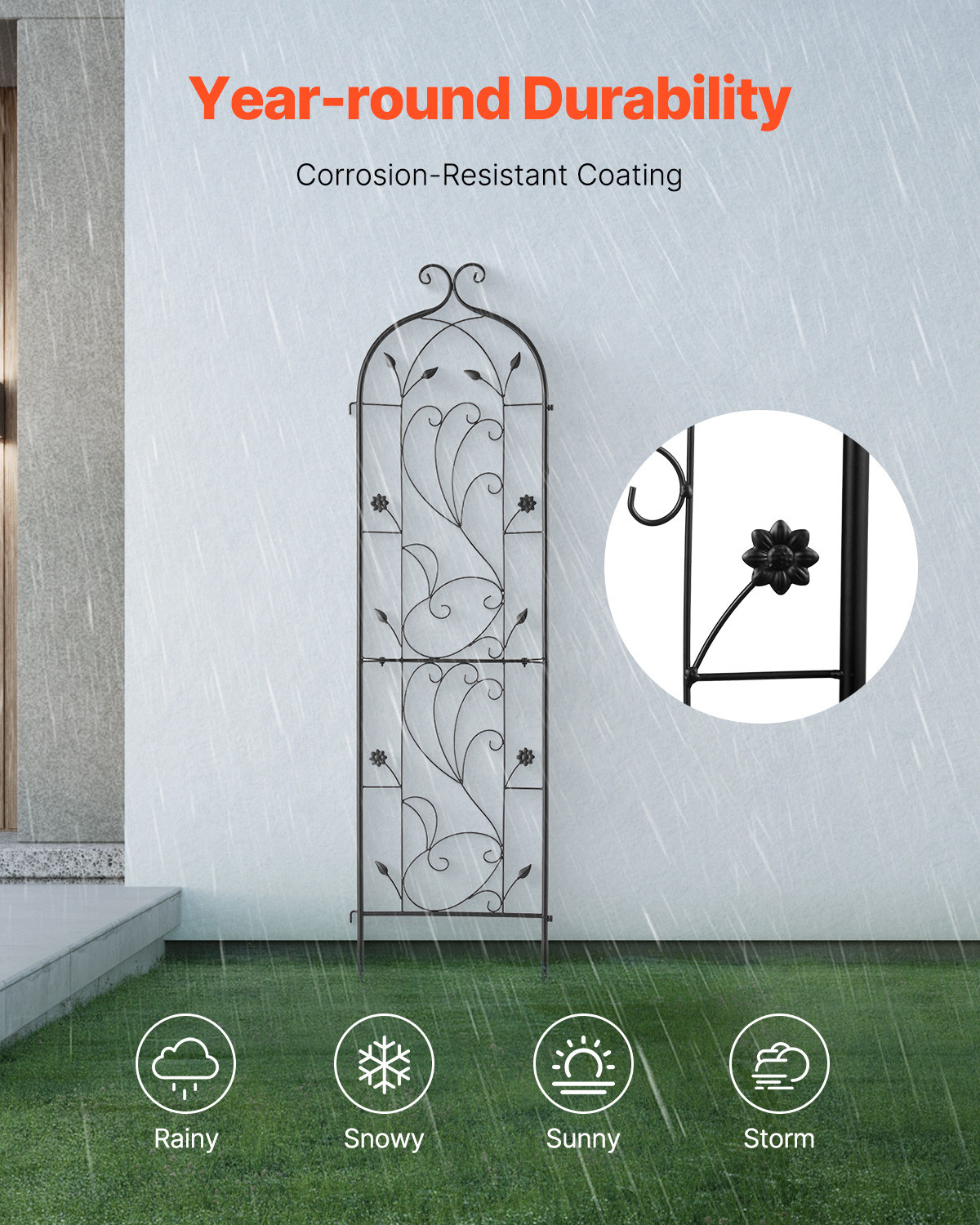 VEVOR Metal Garden Trellis for Climbing Plant Support 60 x 15 in Rustproof