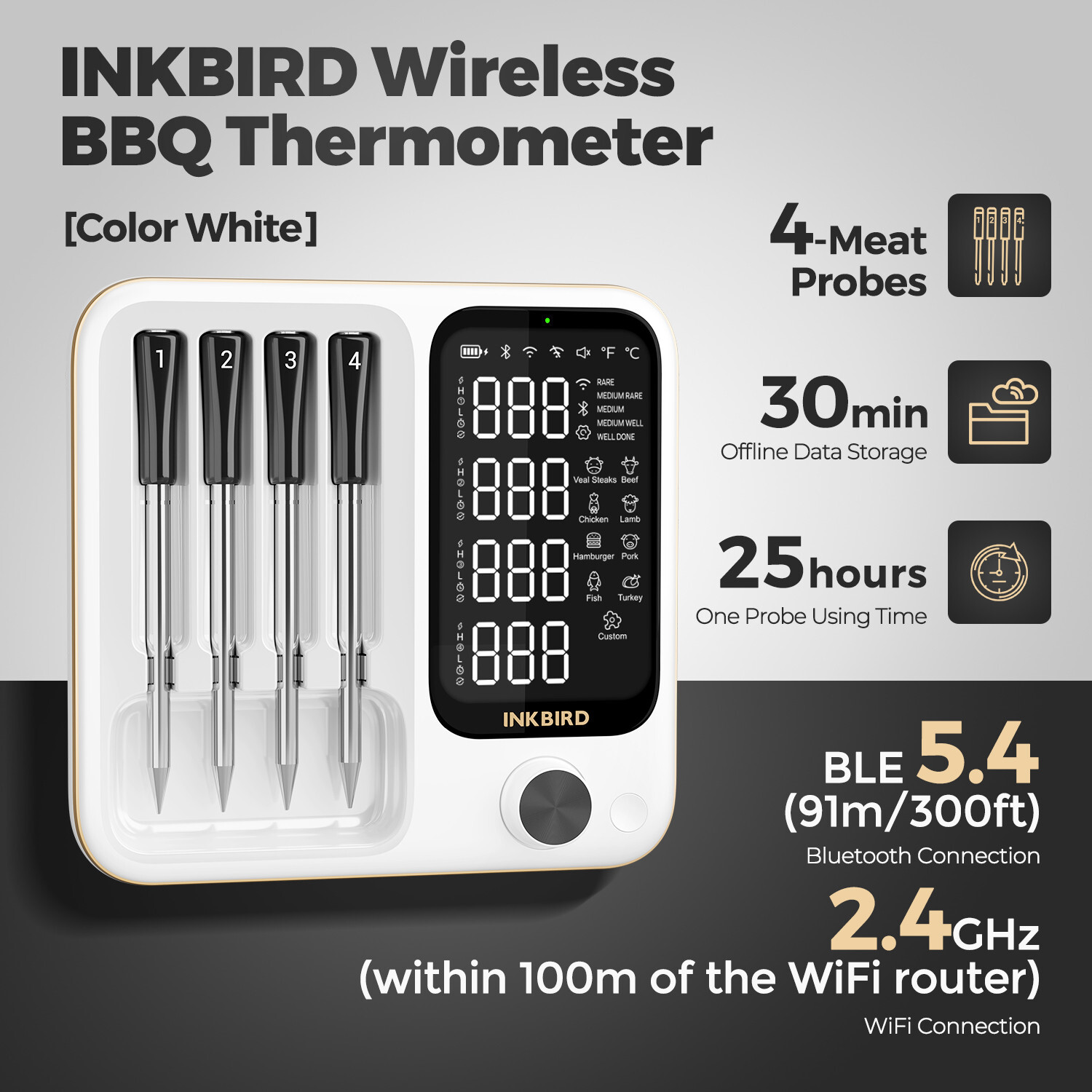 Inkbird Wireless Meat Thermometer Oven BBQ Cooking Bluetooth WiFi Remote Control