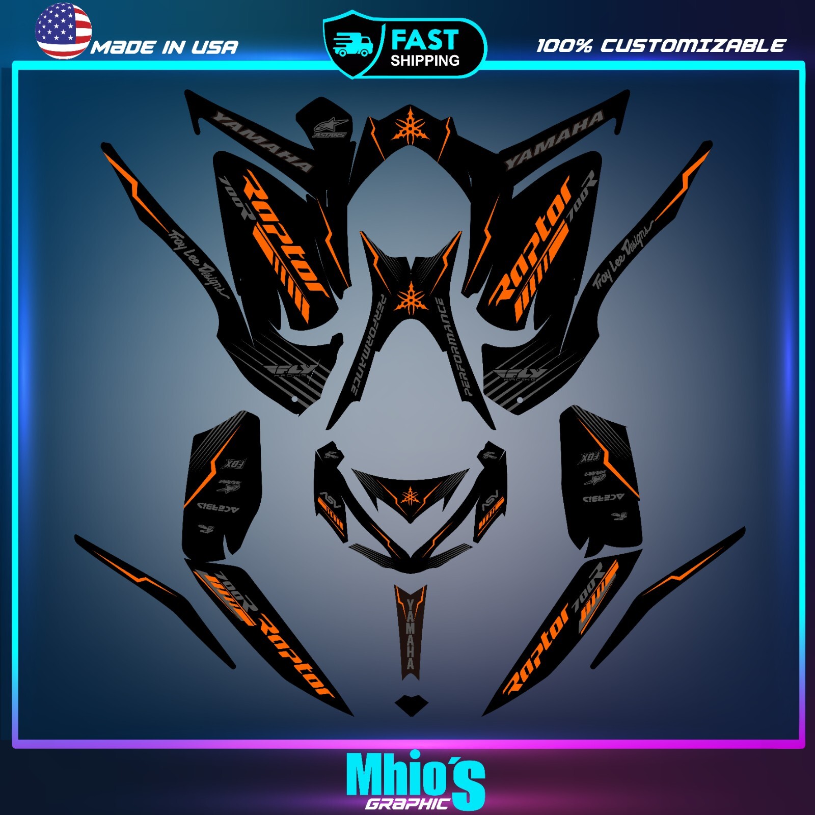 Yamaha Raptor 700 700R graphics kit 2013 2014 2017 to 2024 decals stickers atv