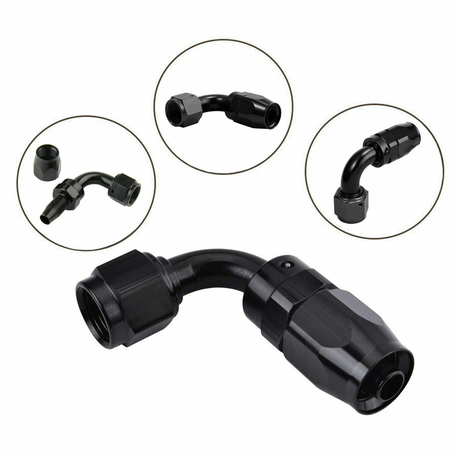 2Pcs 90° 90Degree Swivel Hose Line End Fitting Adaptor Fuel Oil AN10 10AN Black