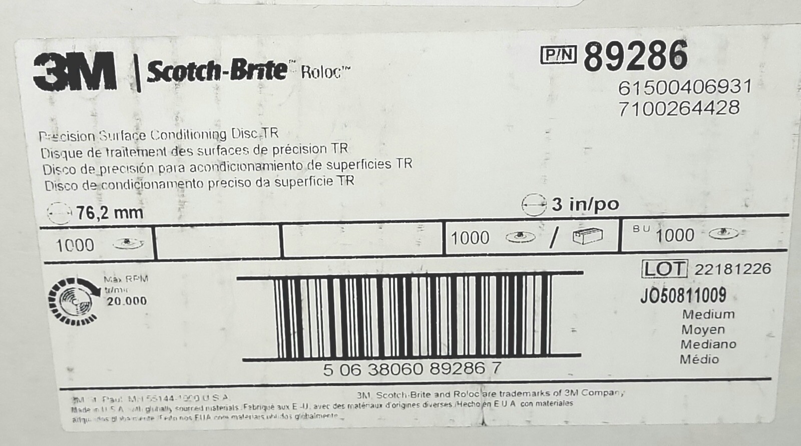 (25) 3” 3M Scotch-Brite Roloc TR PRECISION Surface Conditioning Disc Medium