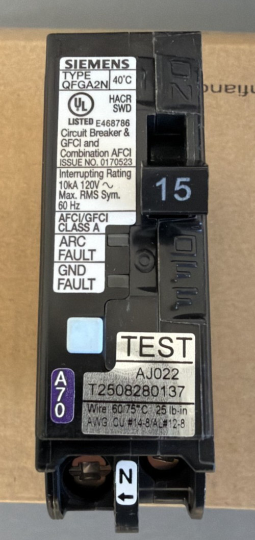 10 PCS Siemens Q115DFN 15A 120V AFCI/GFCI Dual Function Plug-In Circuit Breakers