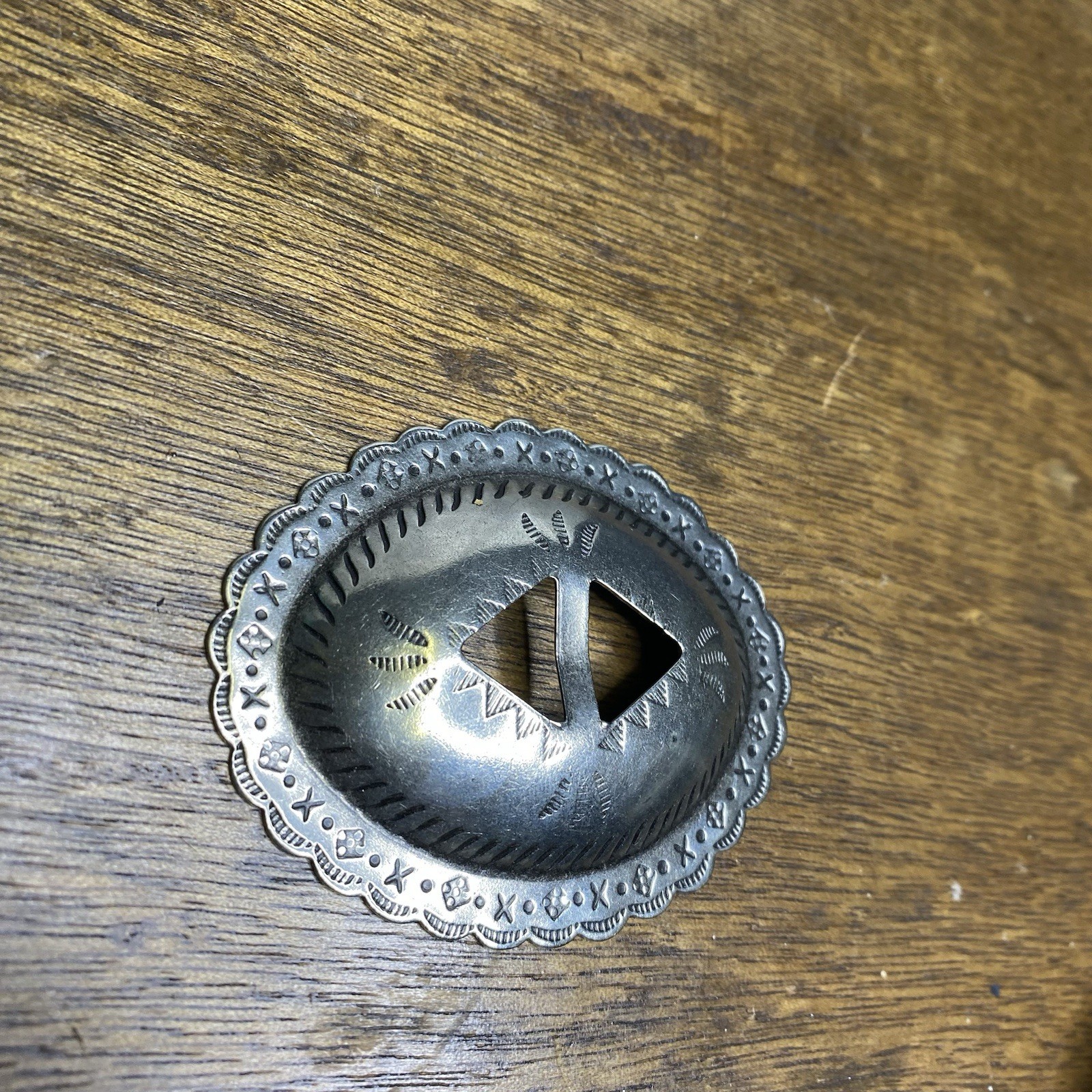 Concho Southwestern Antique Silver Engraved Oval Western Bolo Tie