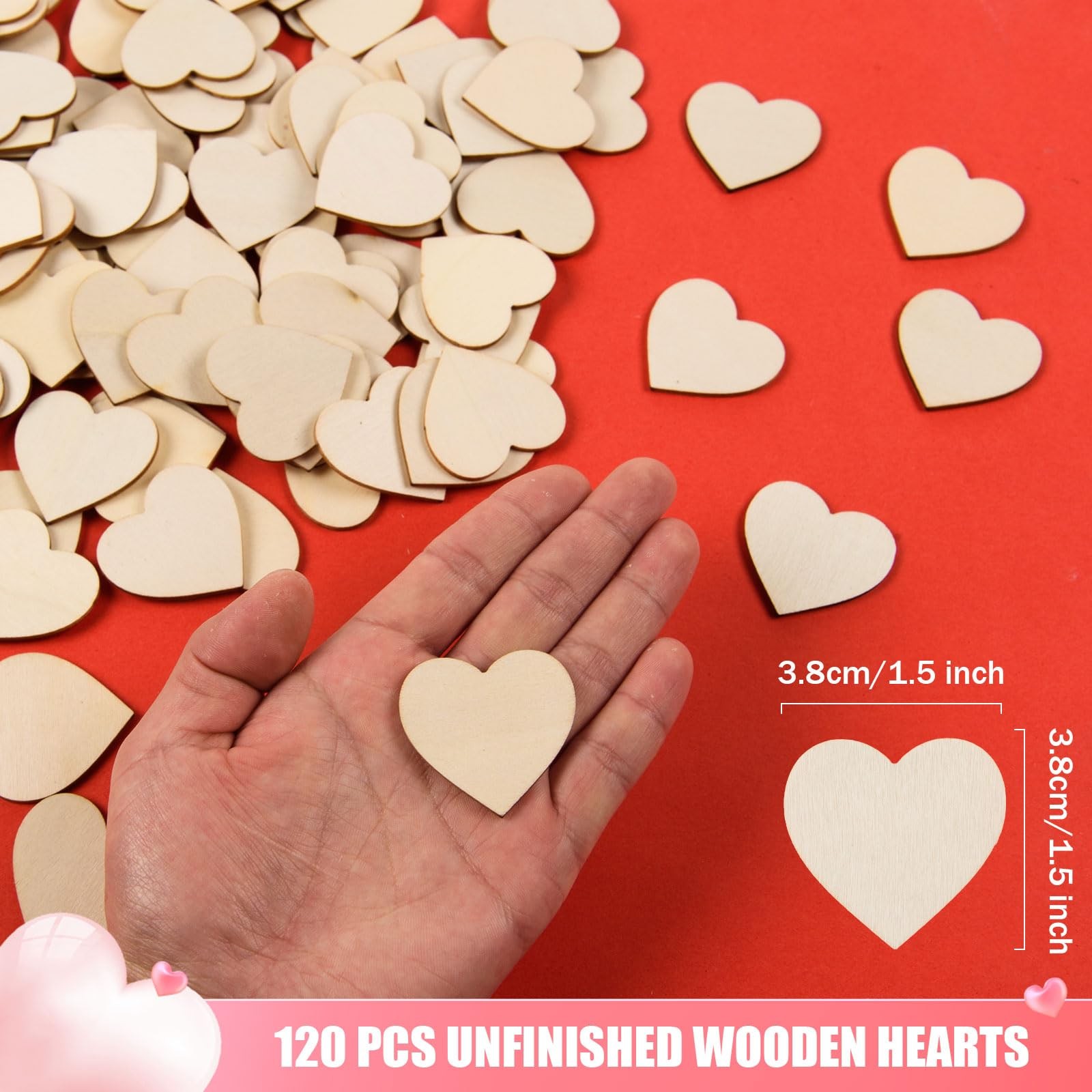 Wooden Hearts 120 Pcs 1.5 Inch Unfinished Cutouts DIY Craft Wedding Guest Book