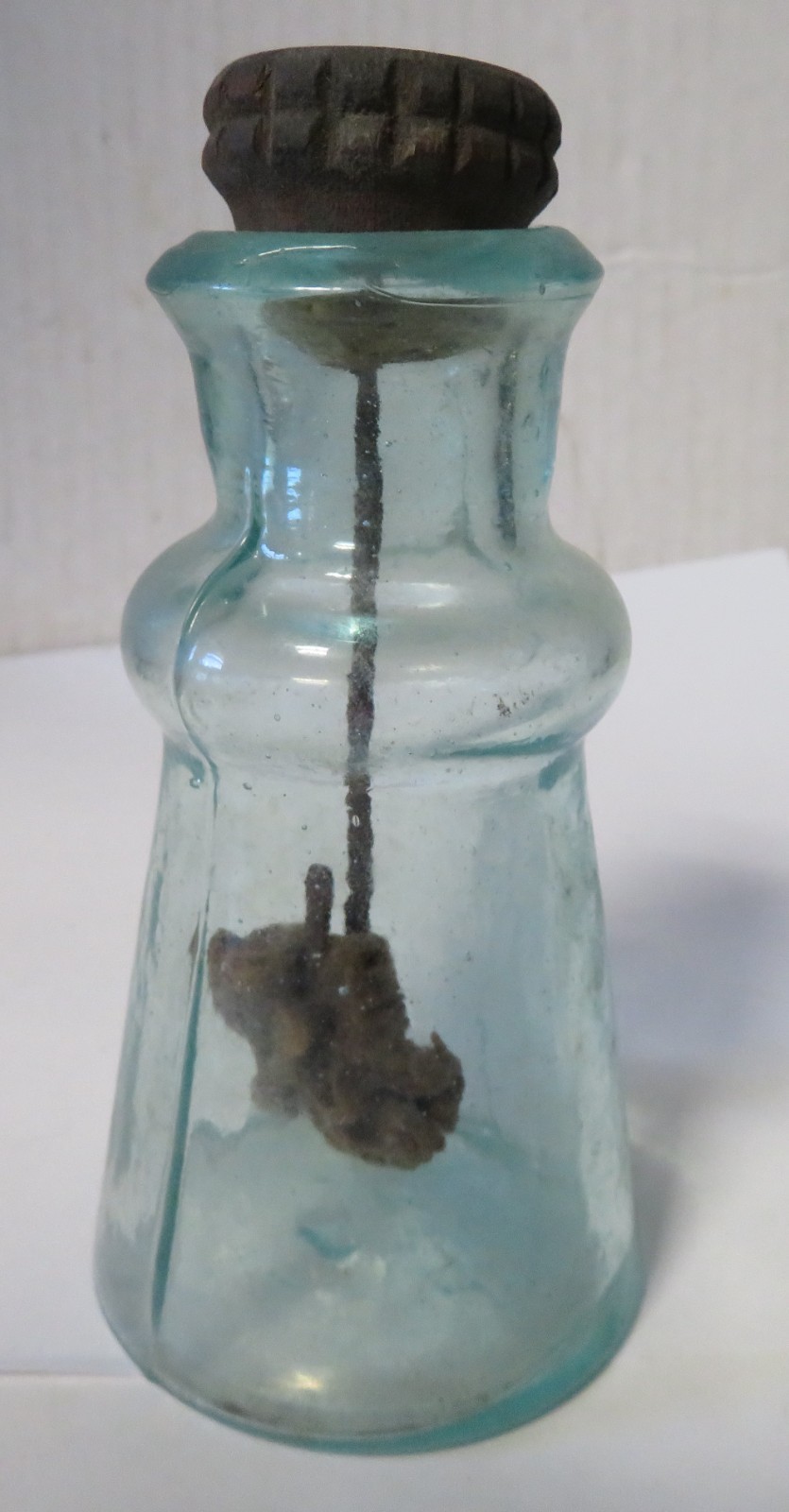 Antique PATENTED MARCH 6 1883, S. M. BIXBY & CO, AQUA BLUE 4" BOTTLE