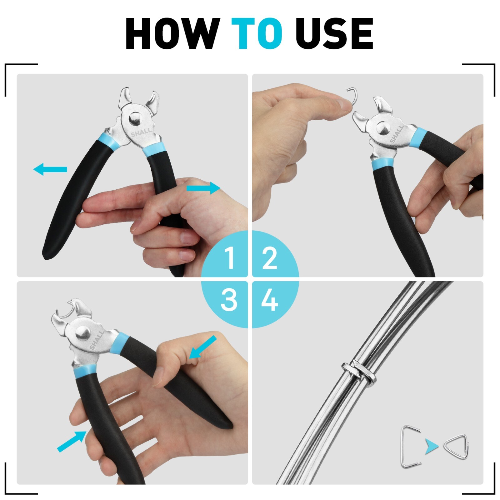 SHALL Hog Ring Pliers Kit with 600pcs (3/8’’, 1/2’’, 3/4’’) for Upholstery
