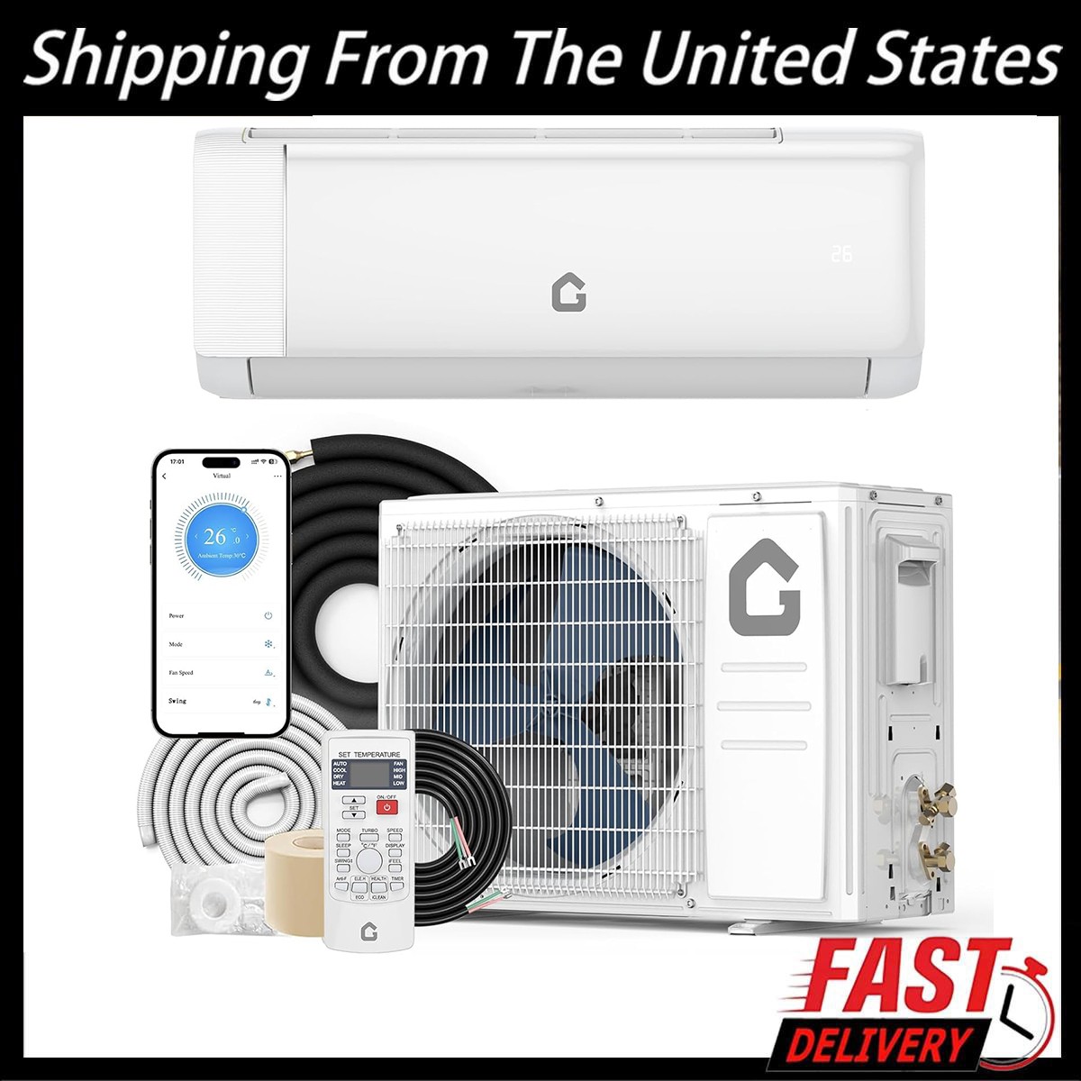 9000BTU SEER2 18.5 Ductless Mini Split Air Conditioner Inverter AC and Heat 23