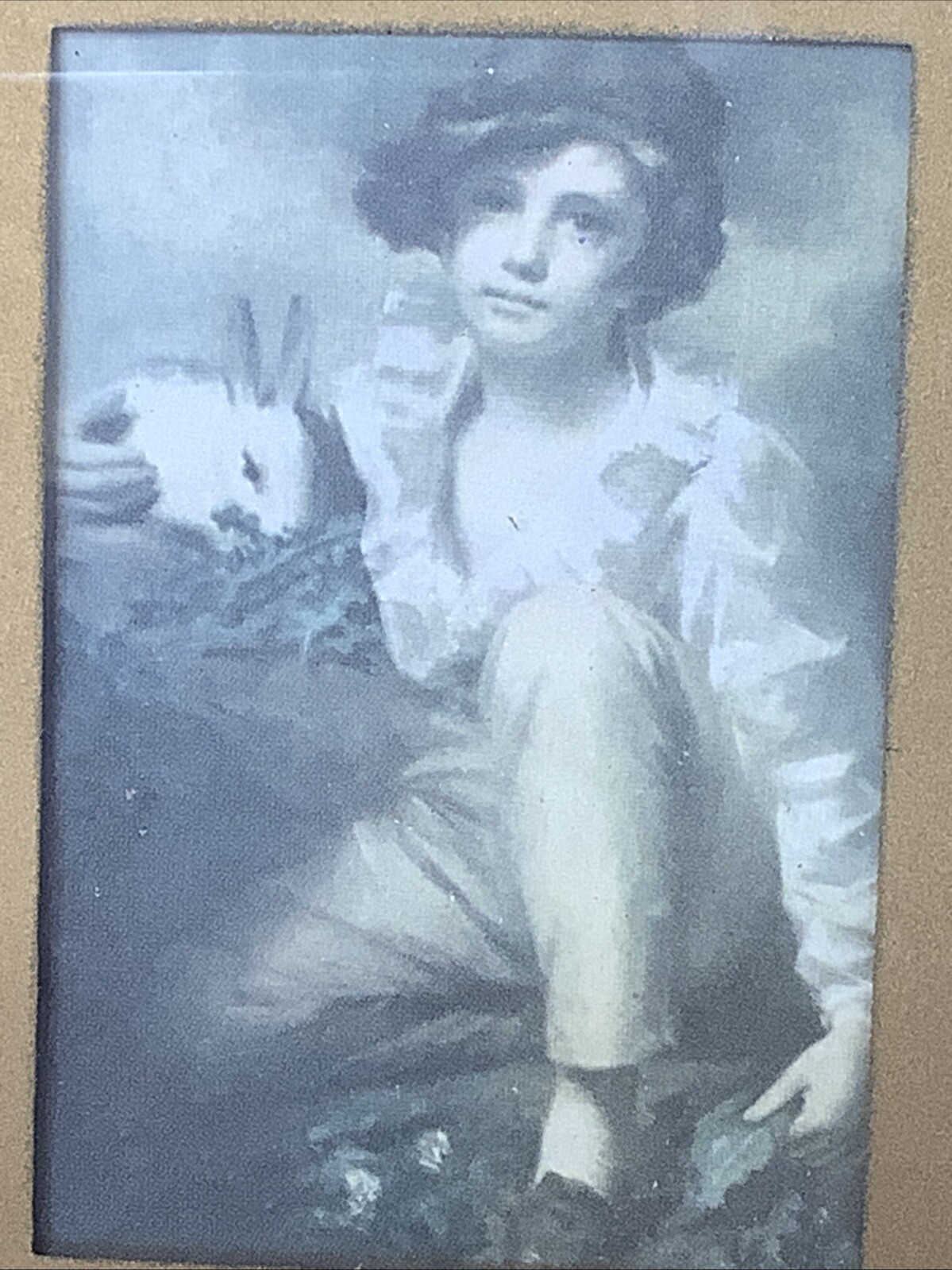 Boy With A Rabbit “ Innocence Of A Child” 7x 6" Gold Ornate Framed Set Of 2 Vtg