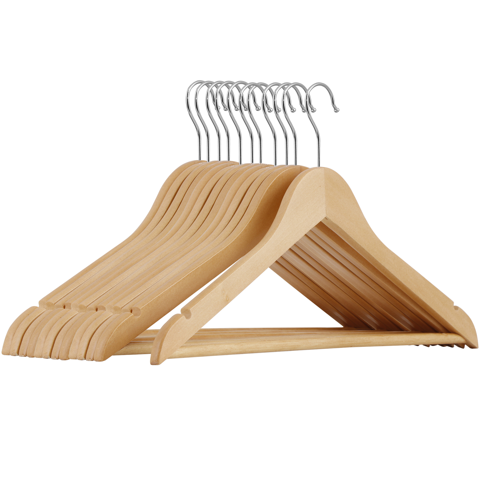 50 Pack Clothes Hangers Premium Natural Finish Suit Pant Dress Coat Hangers Wood