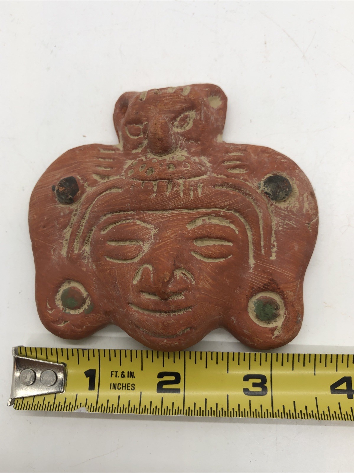 Aztec Mayan Warrior Clay Terra Cotta Mask Made In Mexico Small Wall Hanging