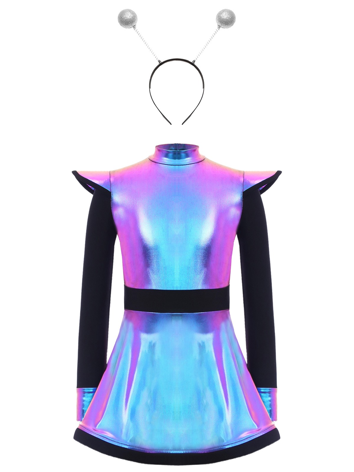 Kids Girls Dress Mock Neck Alien Costume Built-In Shorts Outfit Outerspace 2Pcs