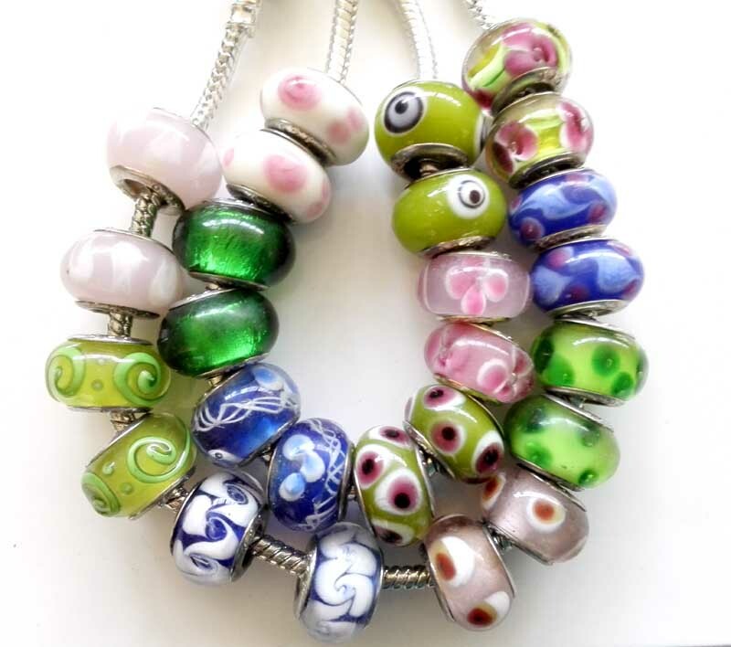 50 Lampwork Big Hole Round Beads European Charm Bracelets Assorted Designs