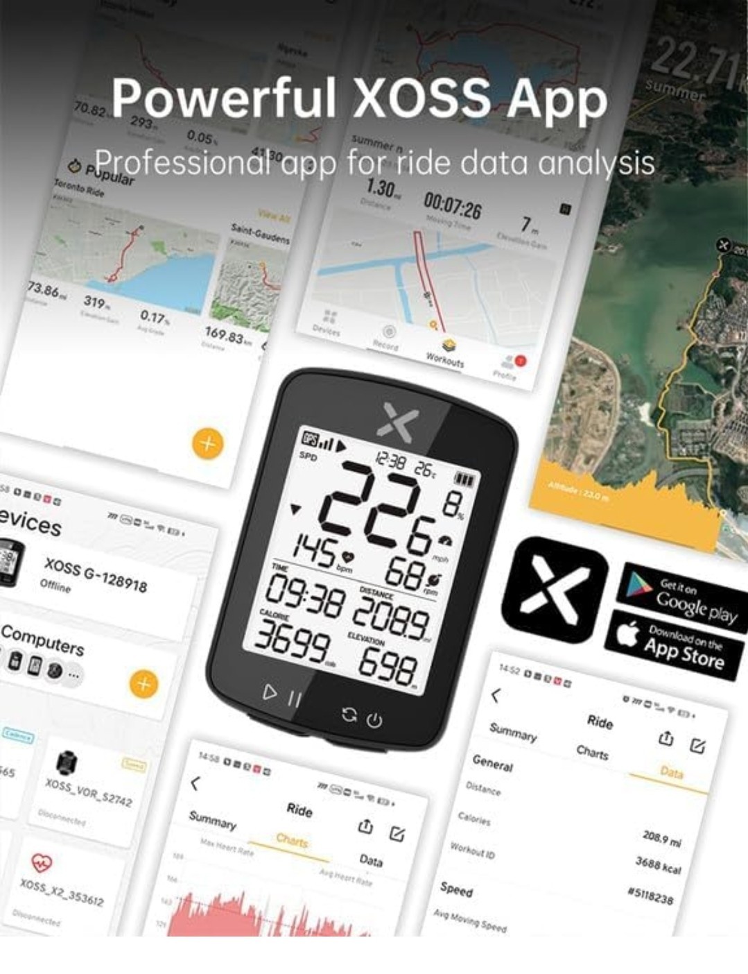 XOSS G Gen2 Smart GPS Cycling Computer Wireless, Bluetooth IPX7 NEW