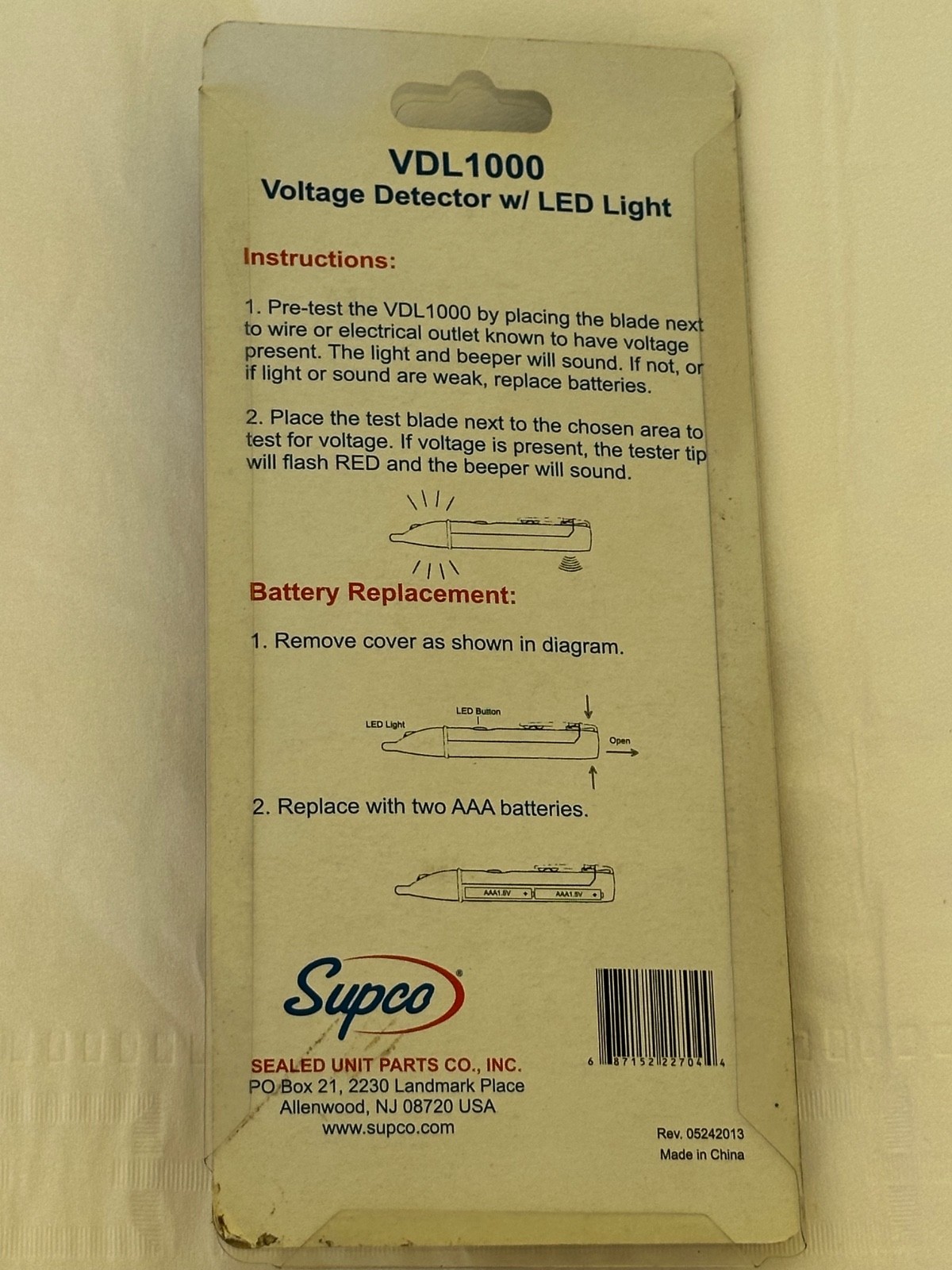 Supco VDL1000 Voltage Detector with LED Light Audible 90V to 1000 VAC