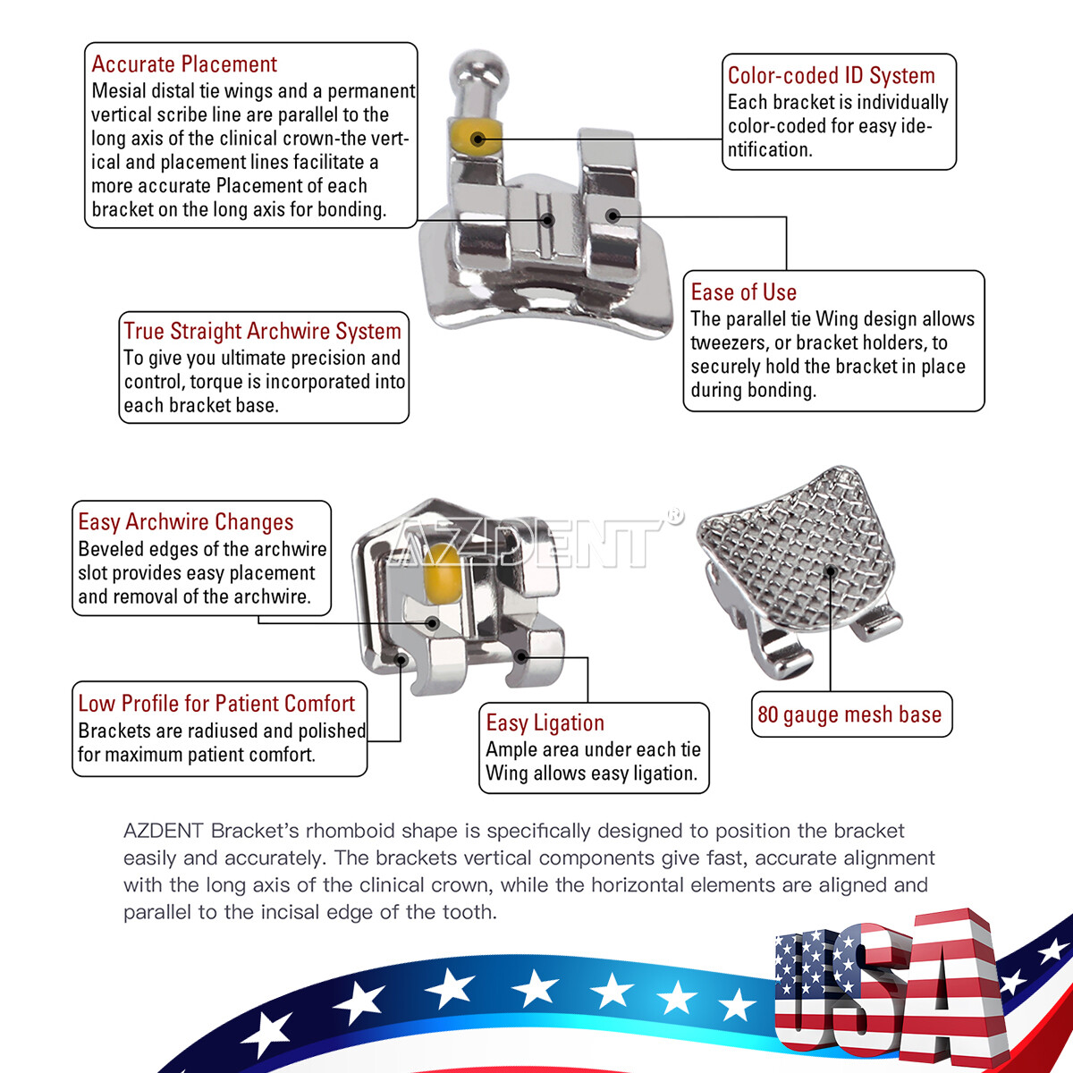200Pc Dental Orthodontic Brackets Braces Mini Roth.022/Light Cure Adhesive Kit