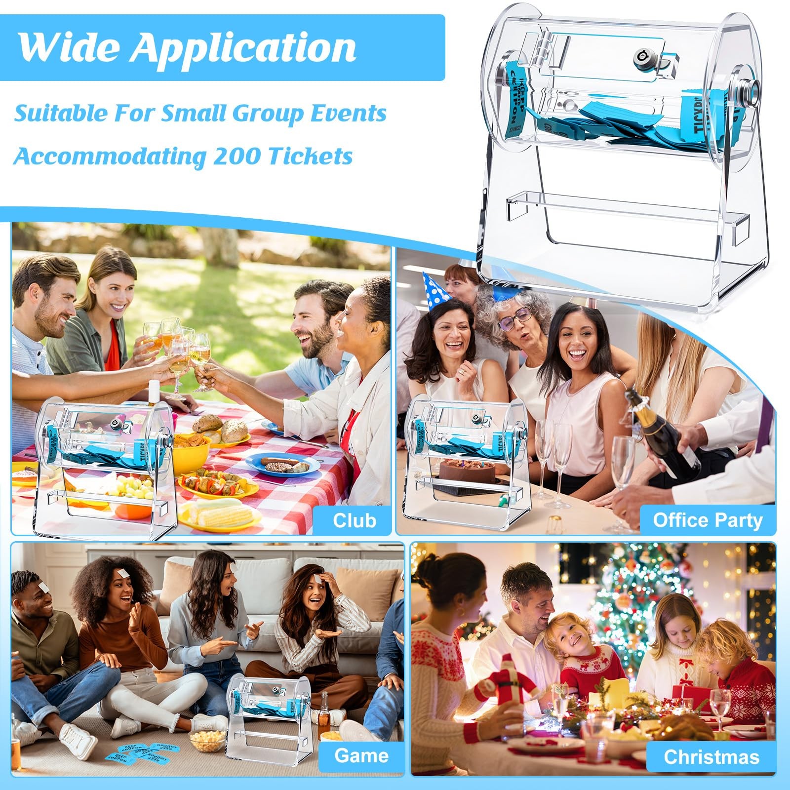 Acrylic Raffle Drum, Clear Raffle Ticket Box Drum Spinner Cage with 1000 Tick...