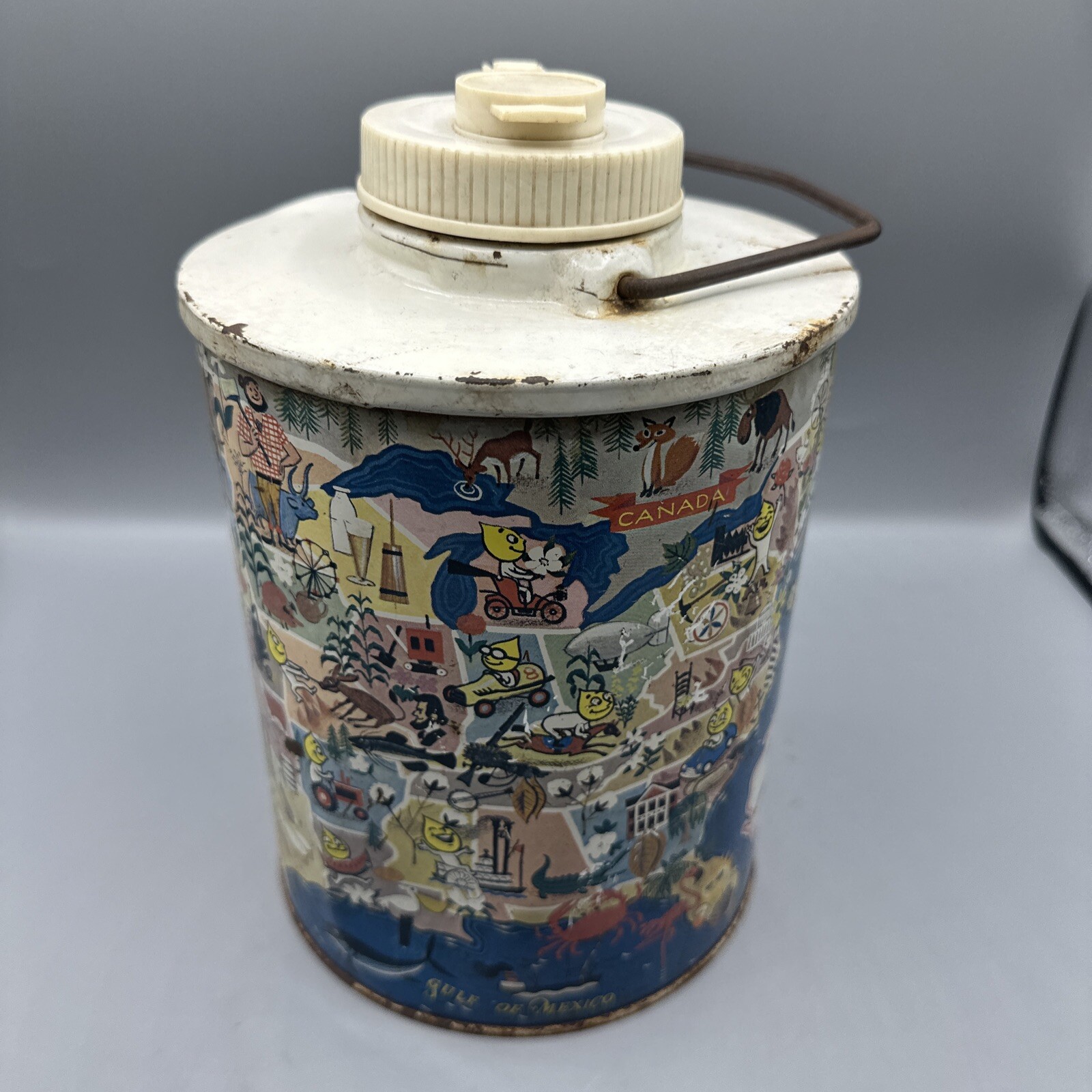 Vintage ESSO Skotch Cooler Thermos Happy Motoring Water Jug Characters USA Map