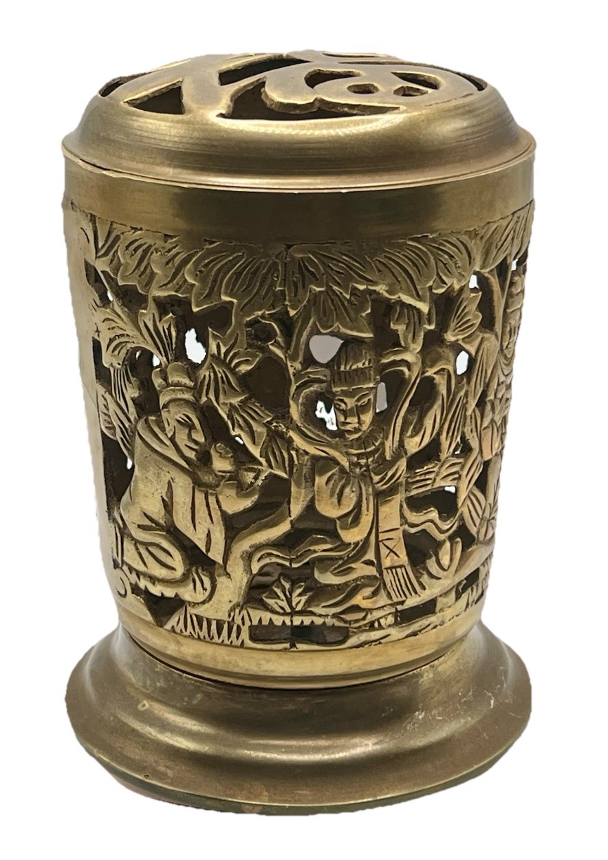 FINE CHINESE ASIAN ANTIQUE BRASS IMMORTALS INCENSE BURNER CANDLE HOLDER TAO