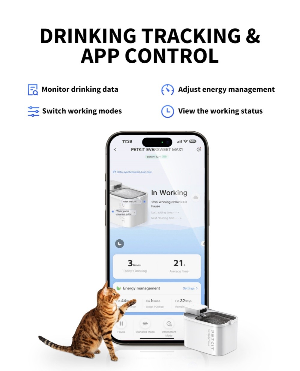 PETKIT EVERSWEET MAX CordlessCat Water Fountain,105 oz/3L Pet WaterFountain