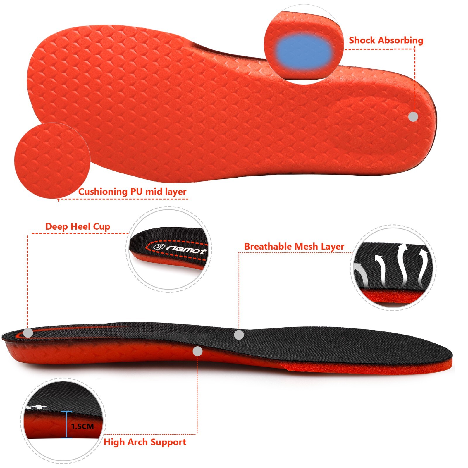 Arch Support Insoles for Men Gel Sport Shoe Inserts for Sneakers Work Boots