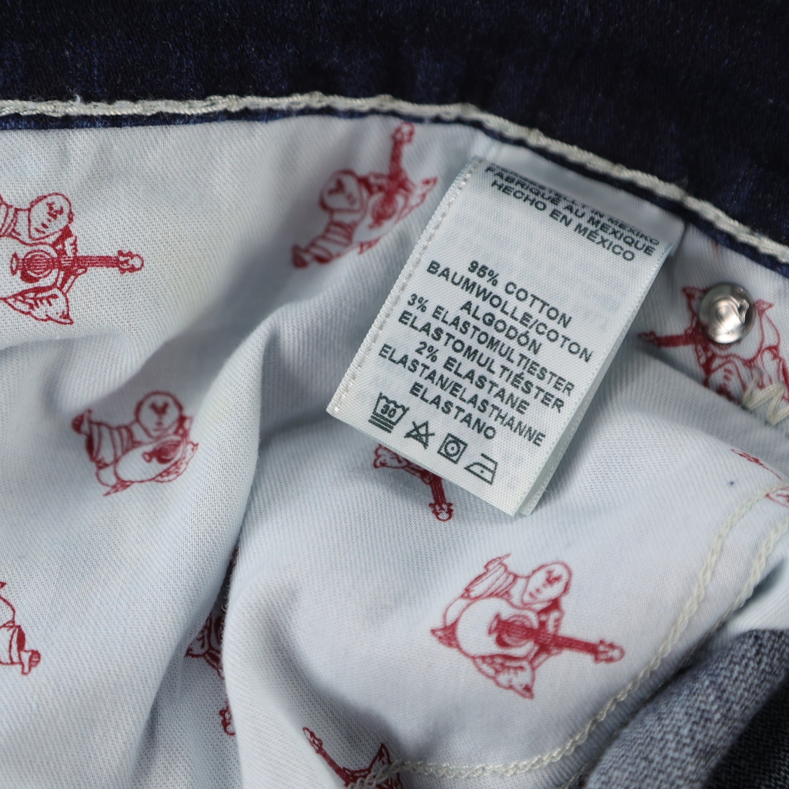 True Religion Straight Flap Super QT Jeans Mens 38 Dark Wash White Thick Stitch