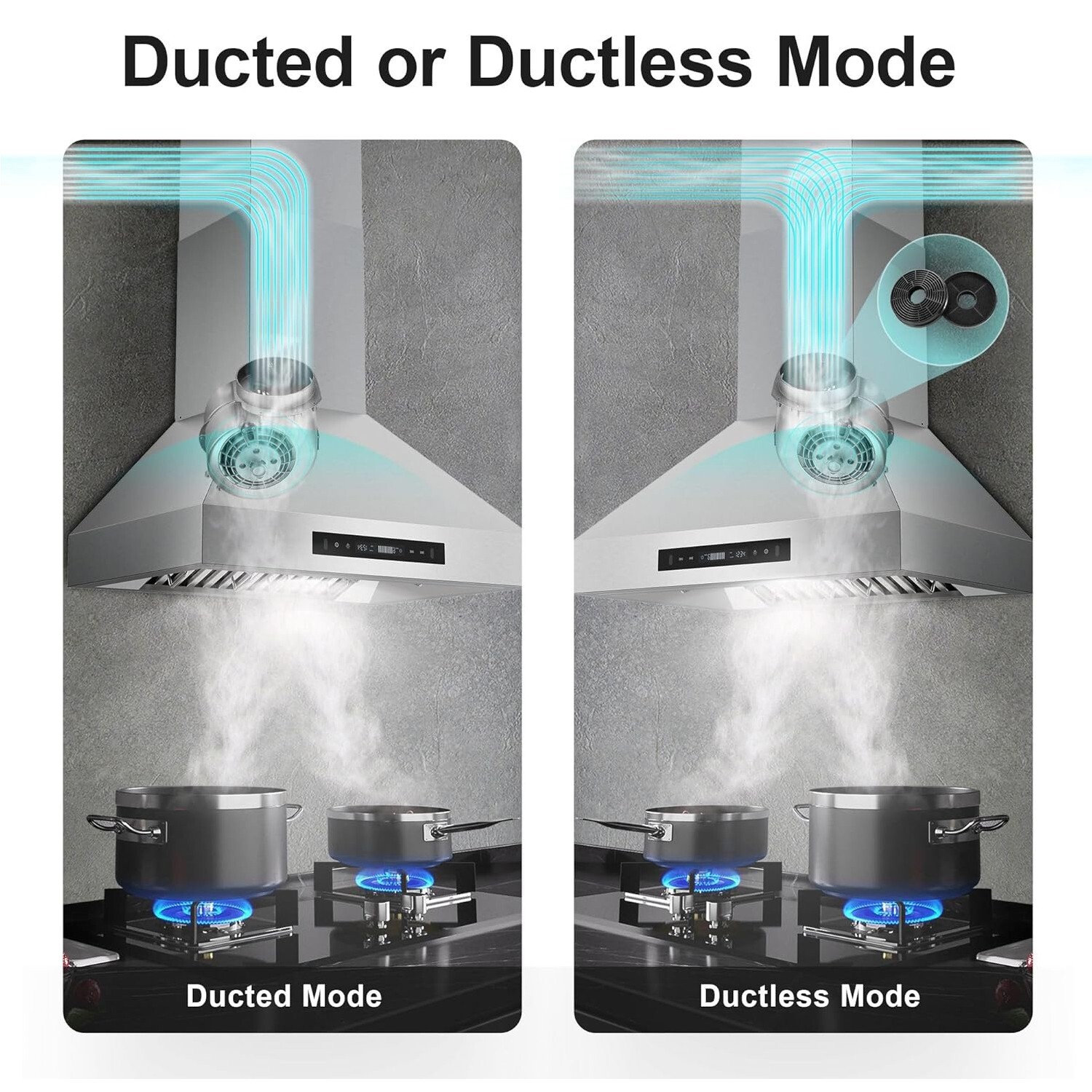 30 inch Kitchen Range Hood Wall Mount 900CFM Stainless Steel Vent Touch Control