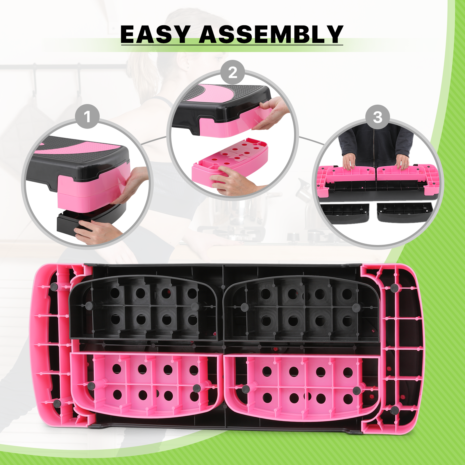31"Exercise Aerobic Step Platform Gym Adjustable Fitness Stepper w/3 Risers Pink