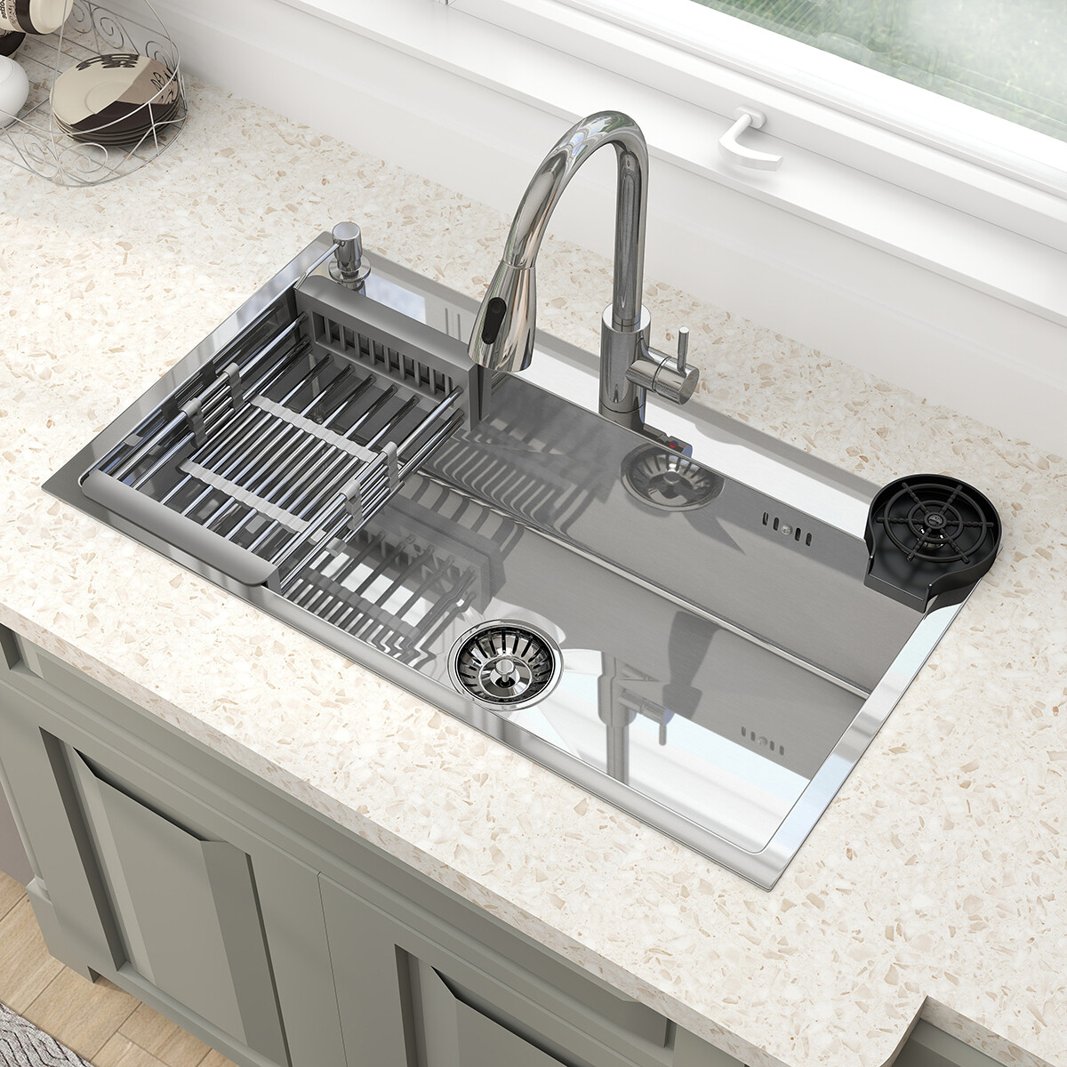 Silver Kitchen Sink Stainless Steel 28"/30"/32" Single Bowl Drop In Top Mount