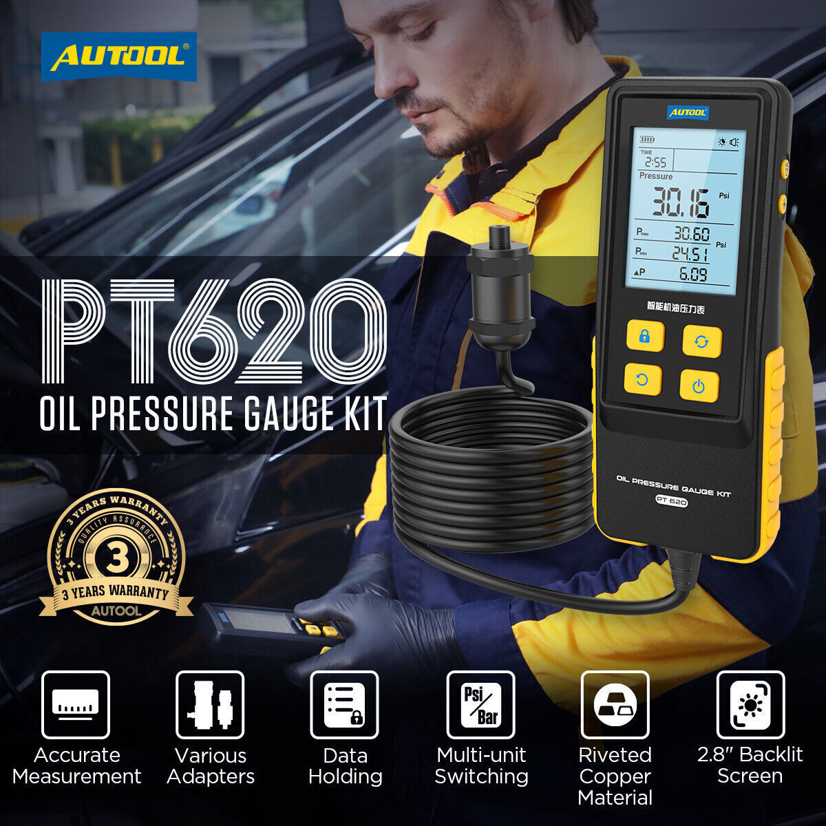 Oil Pressure Tester Kit Tool 0-426 PSI Engine Oil Pressure Tester Digital Gauge