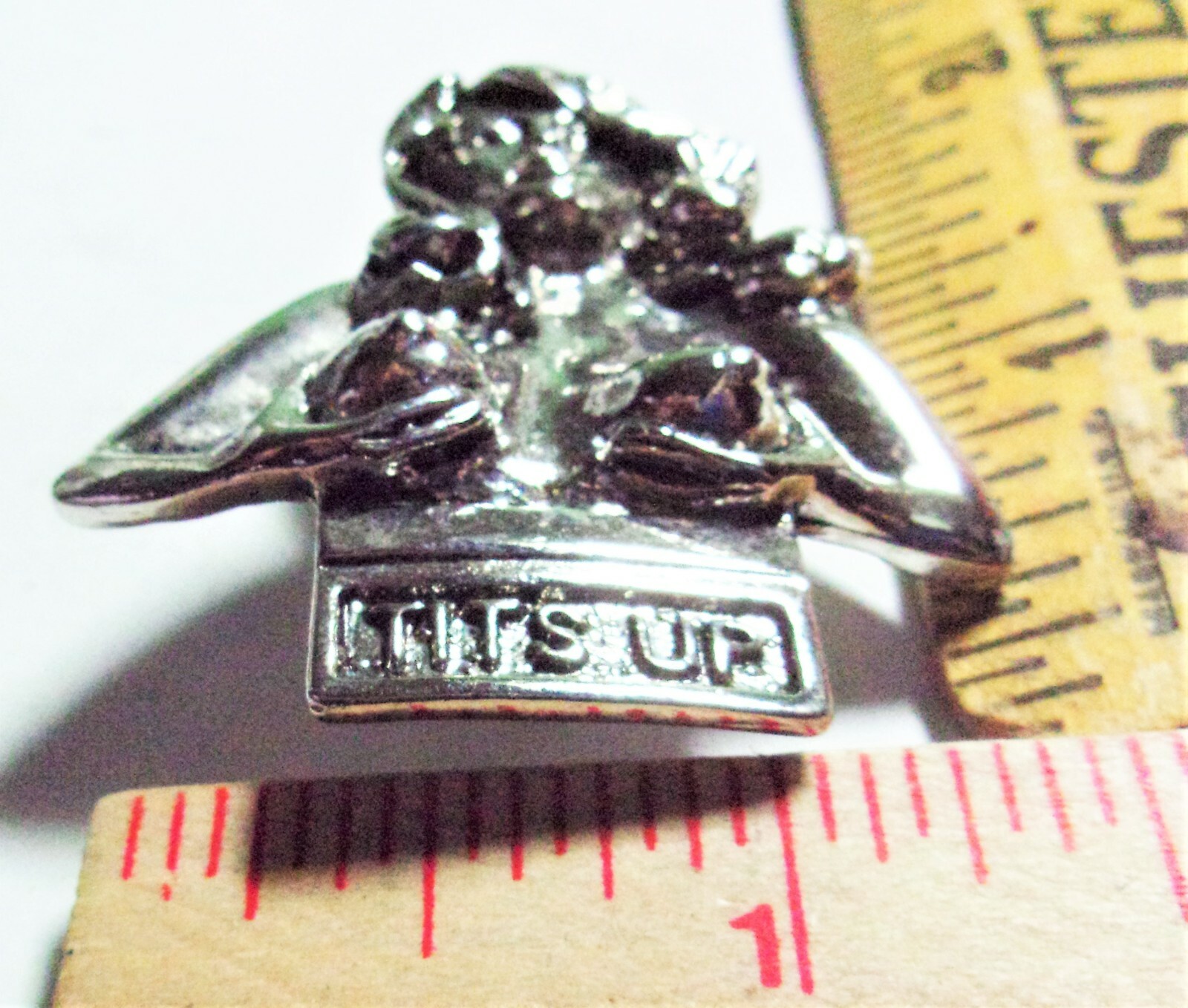 Tits Up pin vintage collectible old boobs breasts pinback biker vest badge