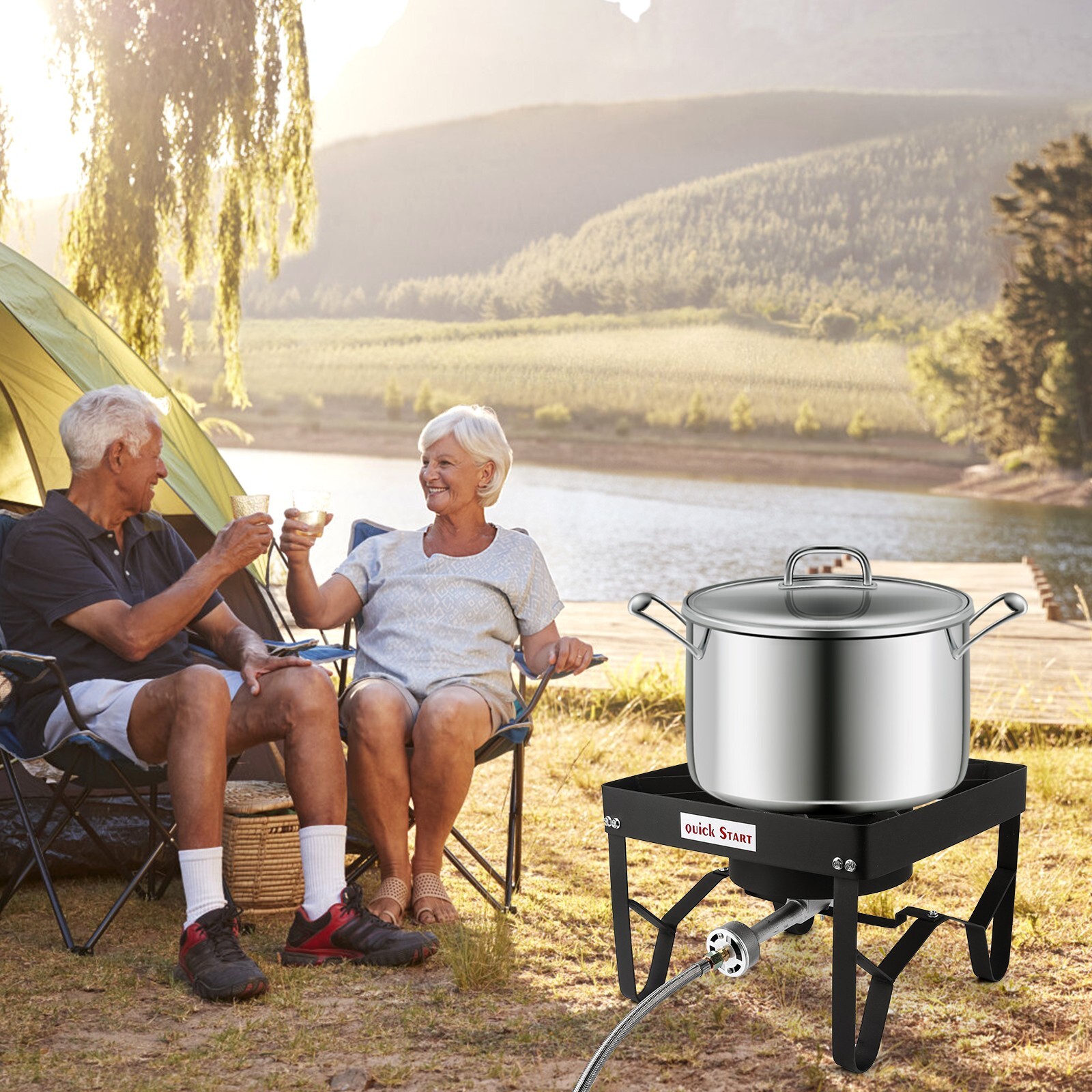 200K BTU Propane Burner, Heavy-Duty Outdoor Stove, Adjustable 0-20PSI Regulator