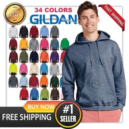 Gildan G185 Adult Heavy Blend 50/50 Long Sleeve Solid Hoodie Jumper Top Hoody