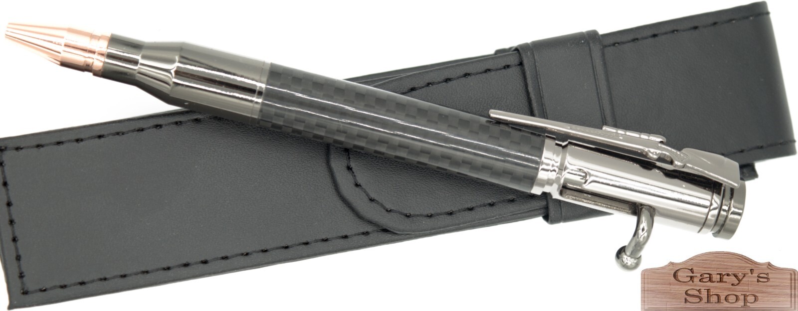 Bolt Action Pen in Gun Metal with Carbon Fiber Barrel PU Leather Case