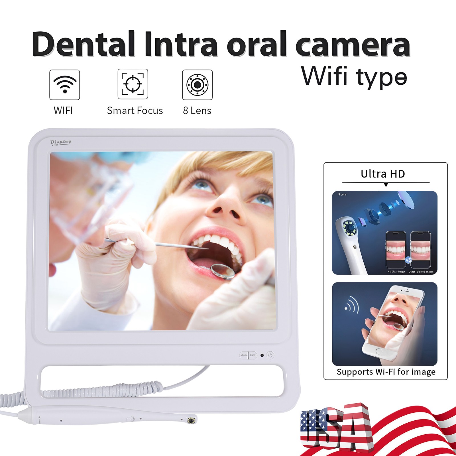 Dental Intra Oral Camera 17 Screen Wifi +Smart Focus + 8Lens+Ultra HD