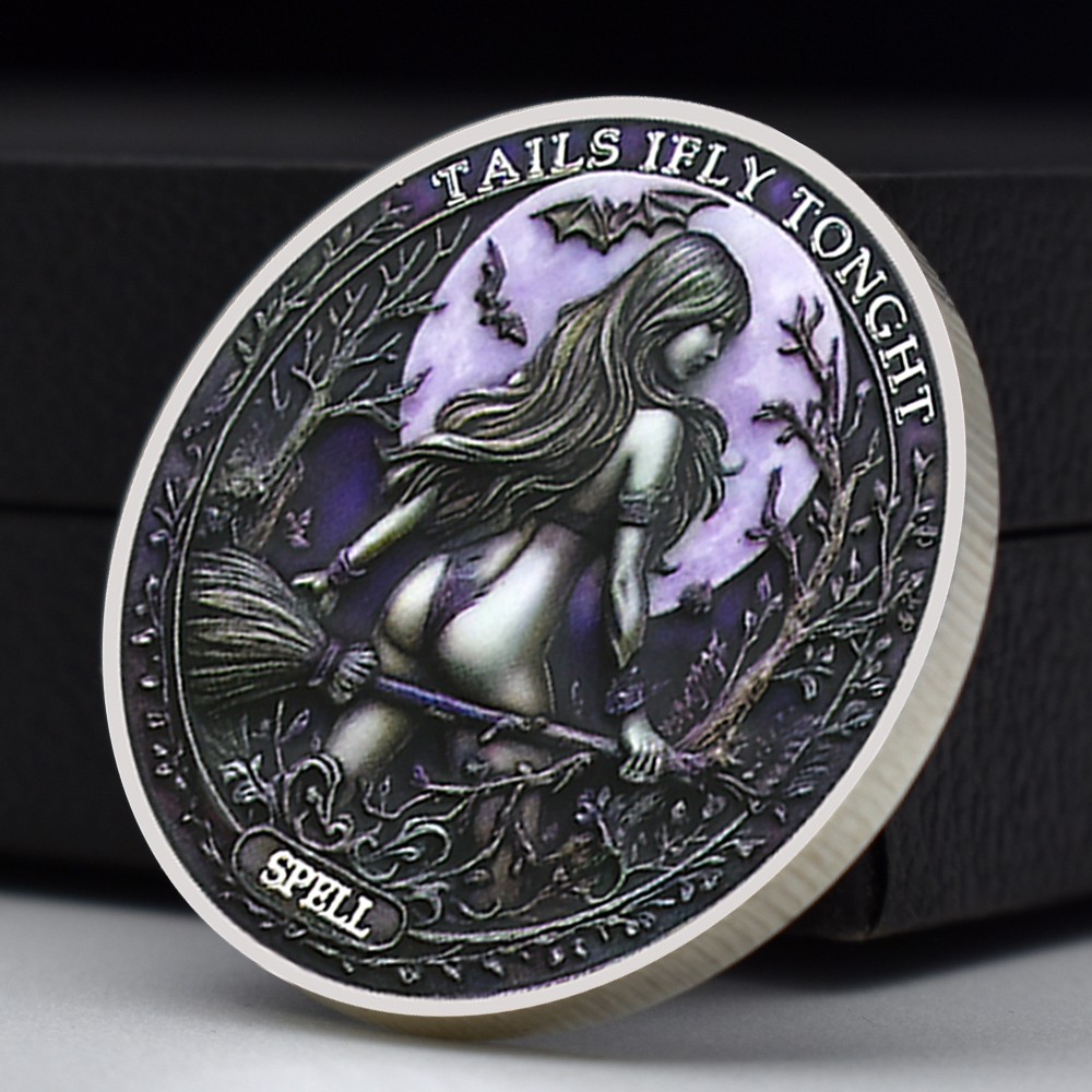 Tails I Fly Tonight Silver-Plated Coin | Witch & Moon Rider Spellbound Medal