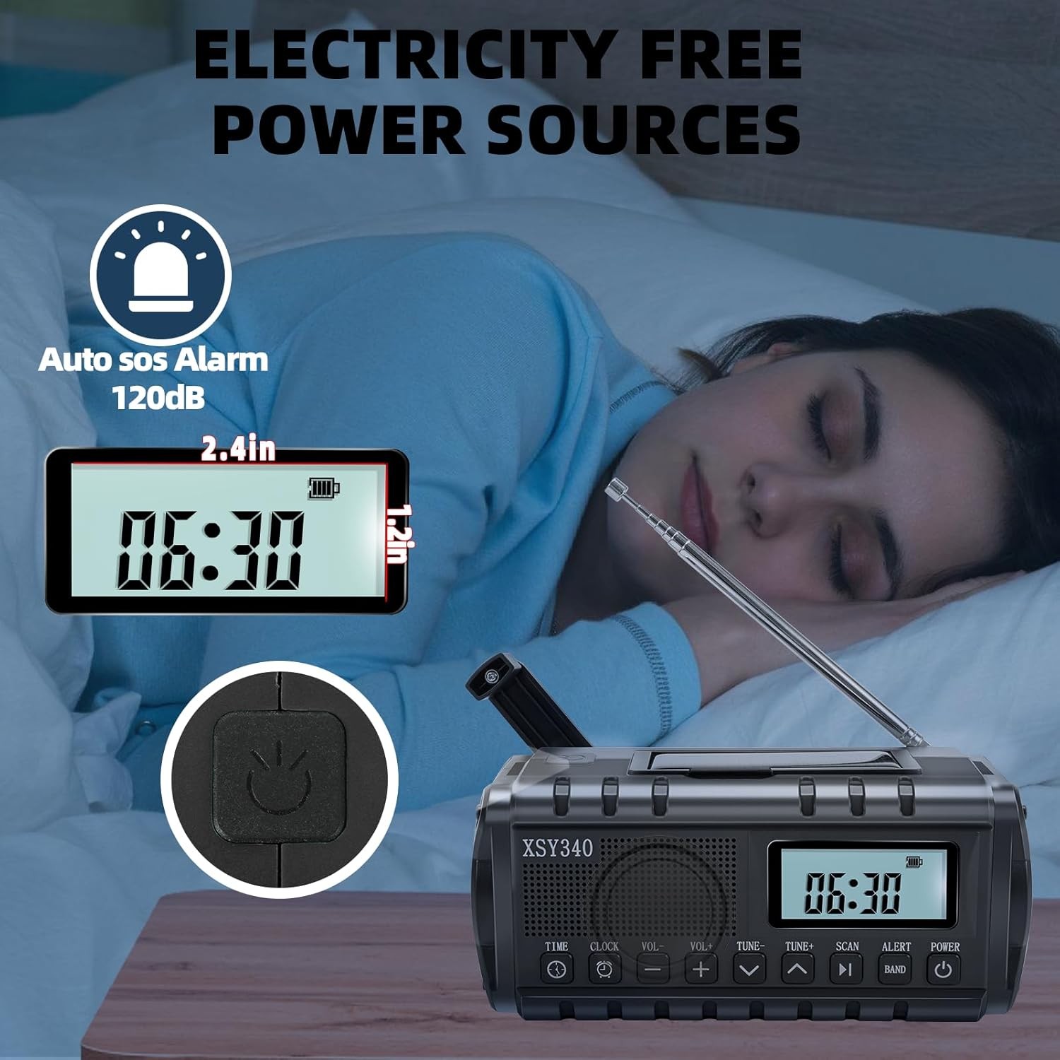 Upgraded 37000mWh Emergency Hand Crank Radio AM/FM with LED Flash WINTER STORM