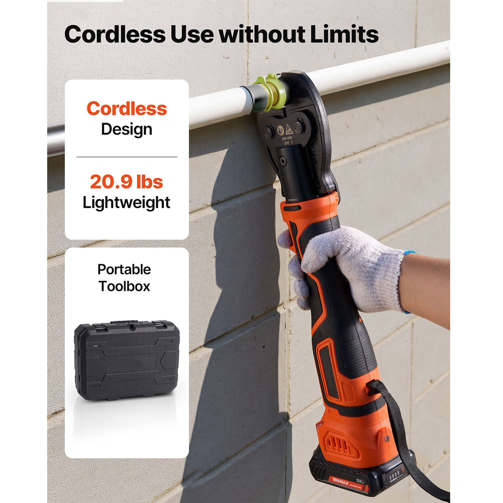 Uimoso 18V Press Tool Kit for 1/2" 3/4" 1" PEX Pipe Stainless Steel Ring