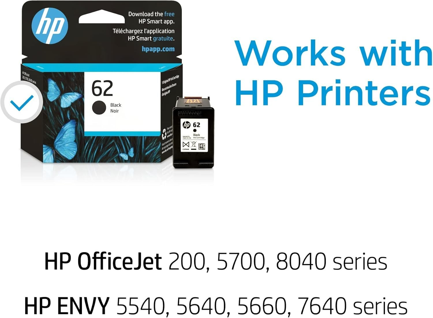 Genuine HP 62 Black Ink Cartridge ~ 200 pages C2P04AN Original Exp - 06/27